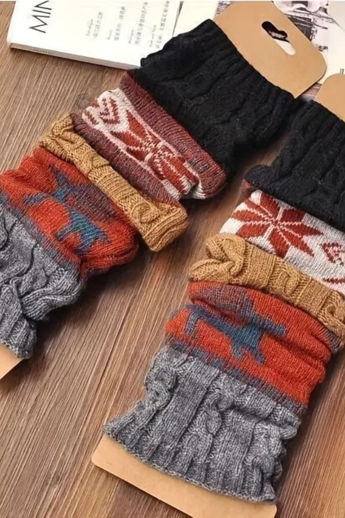 Moibody %100 Akrilik Premium Triko Örgü Leg Warmer Ayak Isıtıcı Tozluk Jakar Desenli