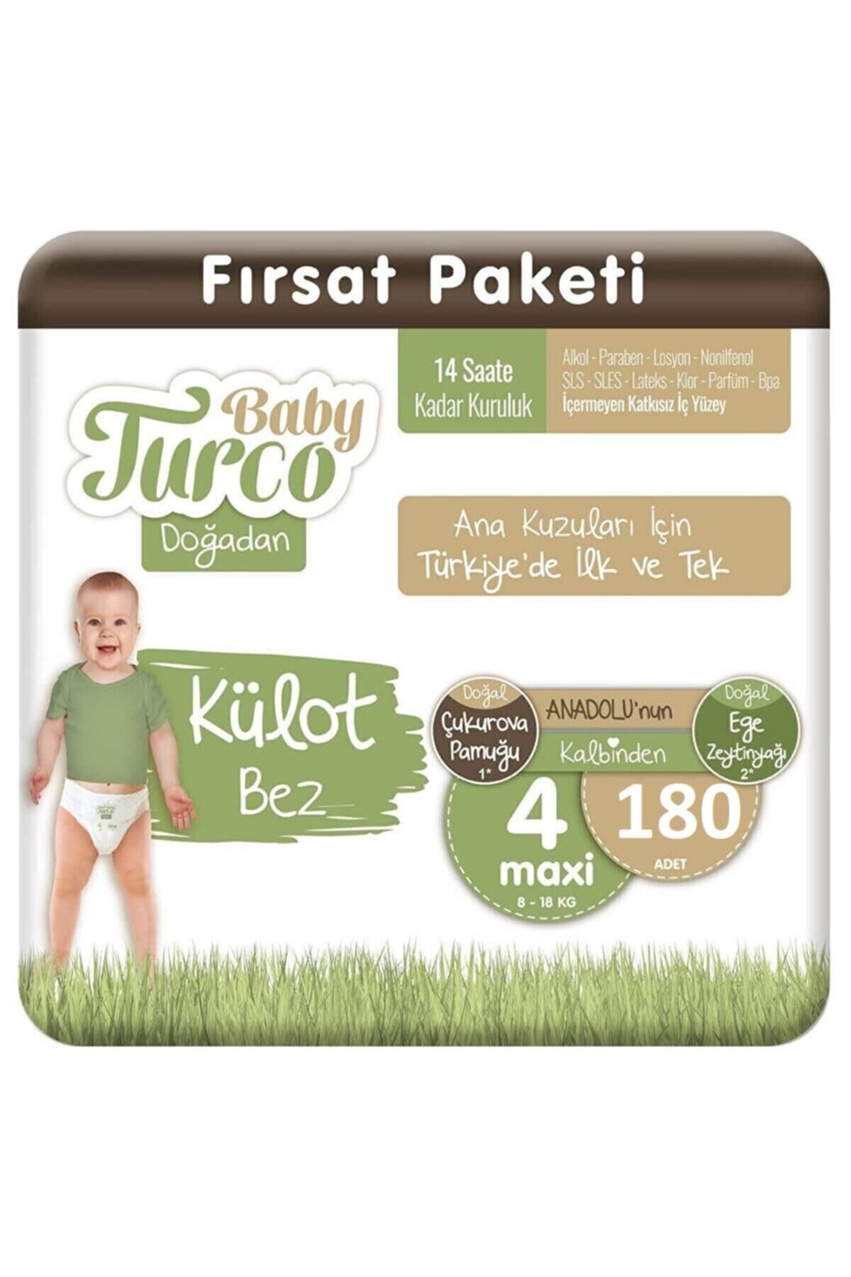 Baby Turco Doğadan Külot Bebek Bez 4 Numara Maxi 180 Adet 8-18 Kg