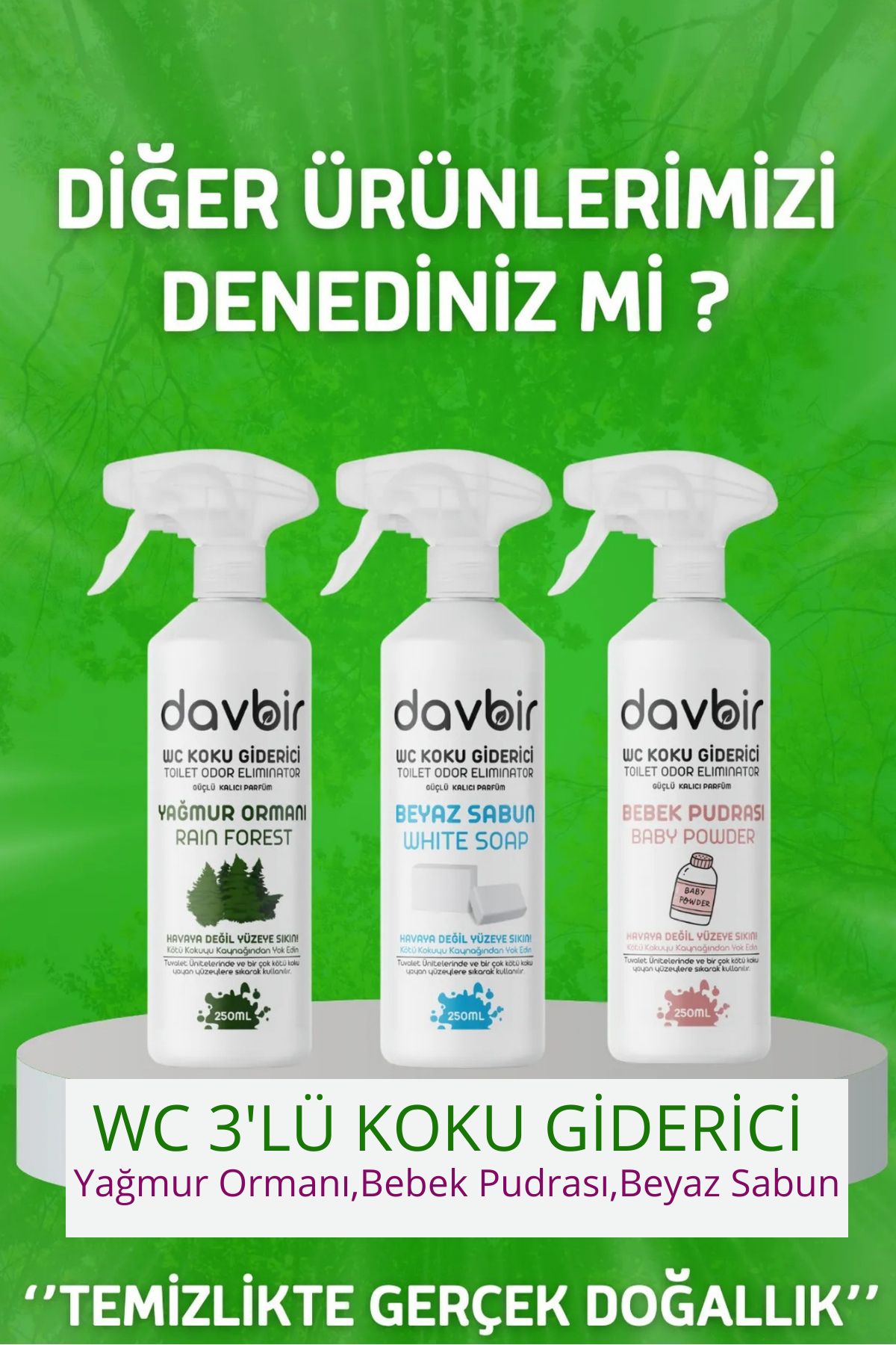 Davbir 3'lü Wc Kötü Koku Giderici Set Ultra Kalıcı Yüzey Parfümü 3X250 ml.