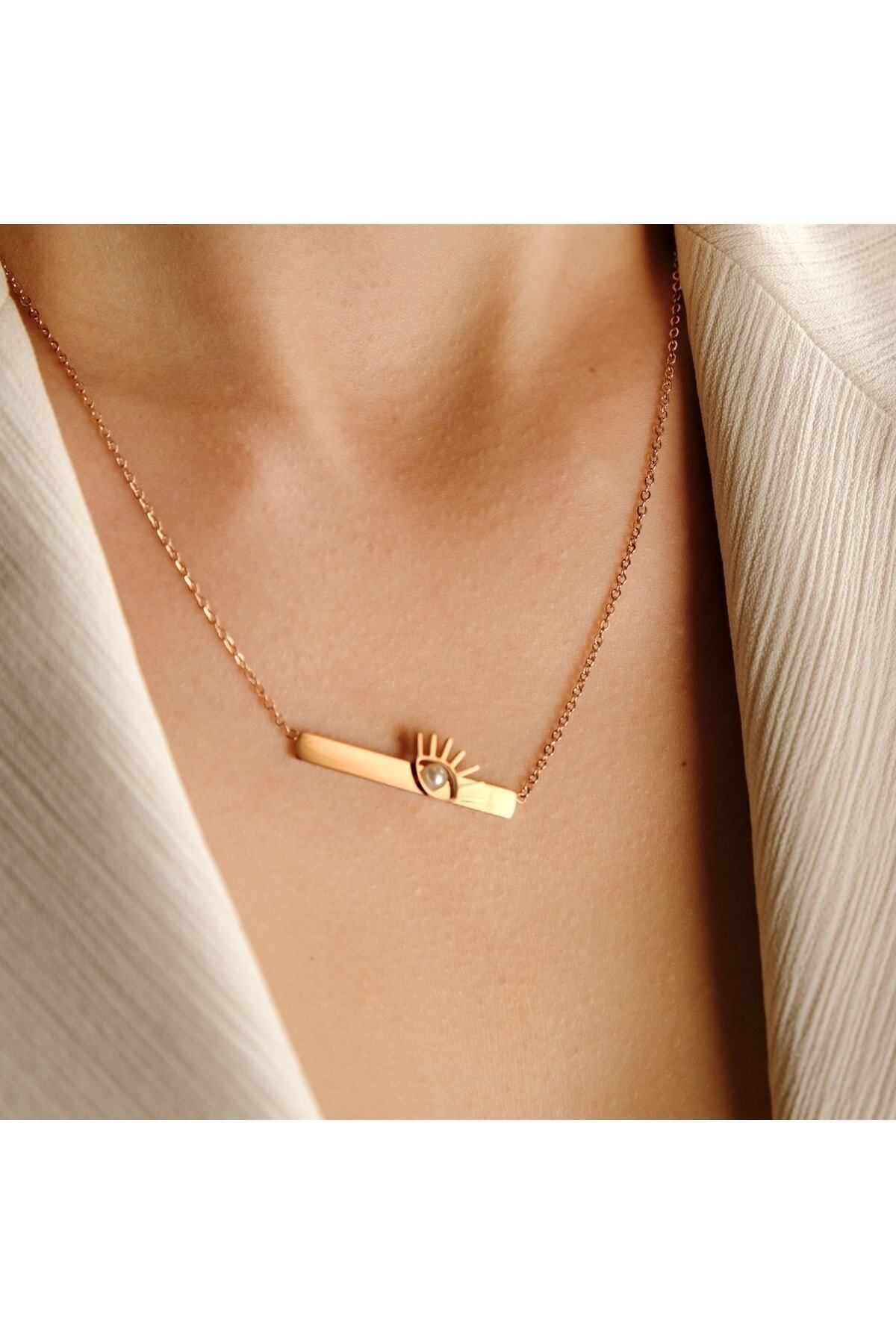 Lekka Design-Women's Pearl Anti-Tarnish Steel Rose Eye Necklace 2