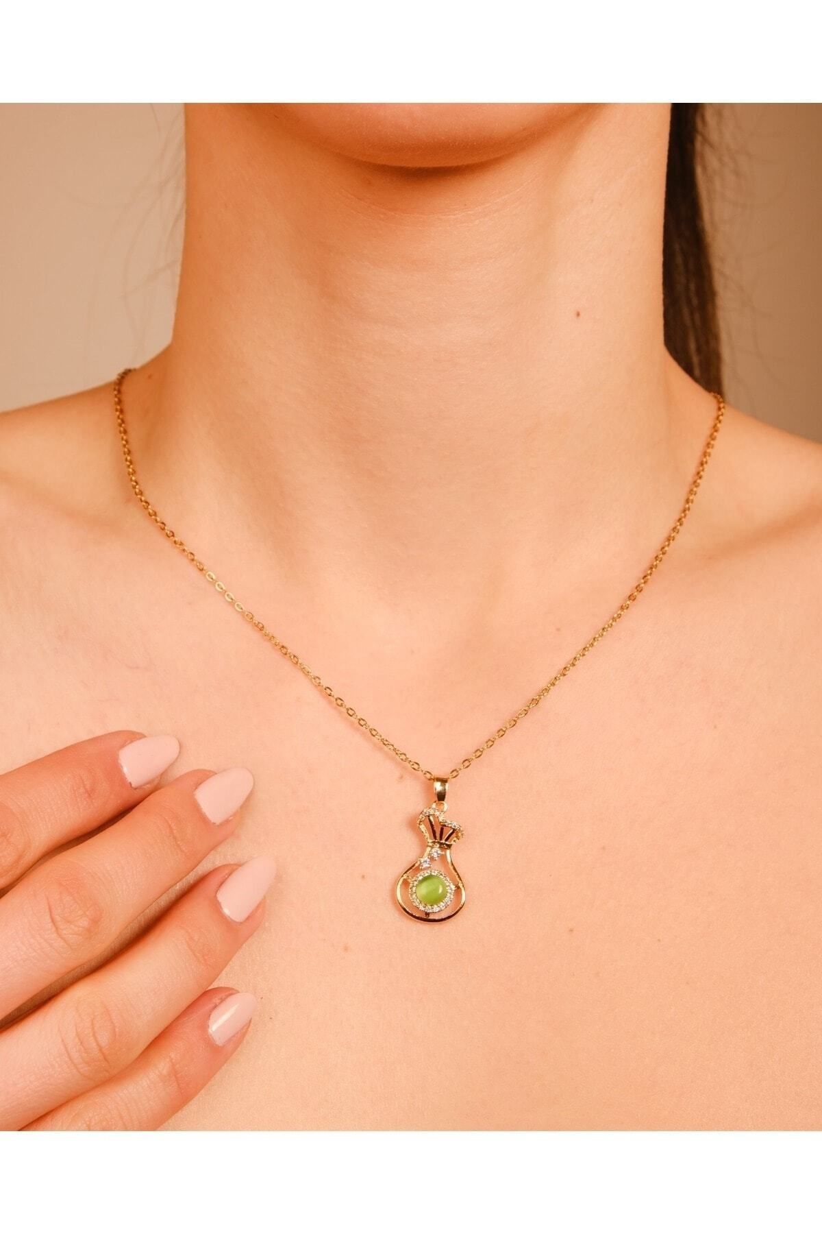 Lekka Design-Green Stone Non-Tarnish Steel Women's Jewelry Necklace 7