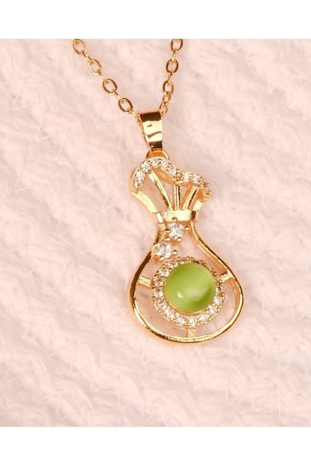 Lekka Design-Green Stone Non-Tarnish Steel Women's Jewelry Necklace 3