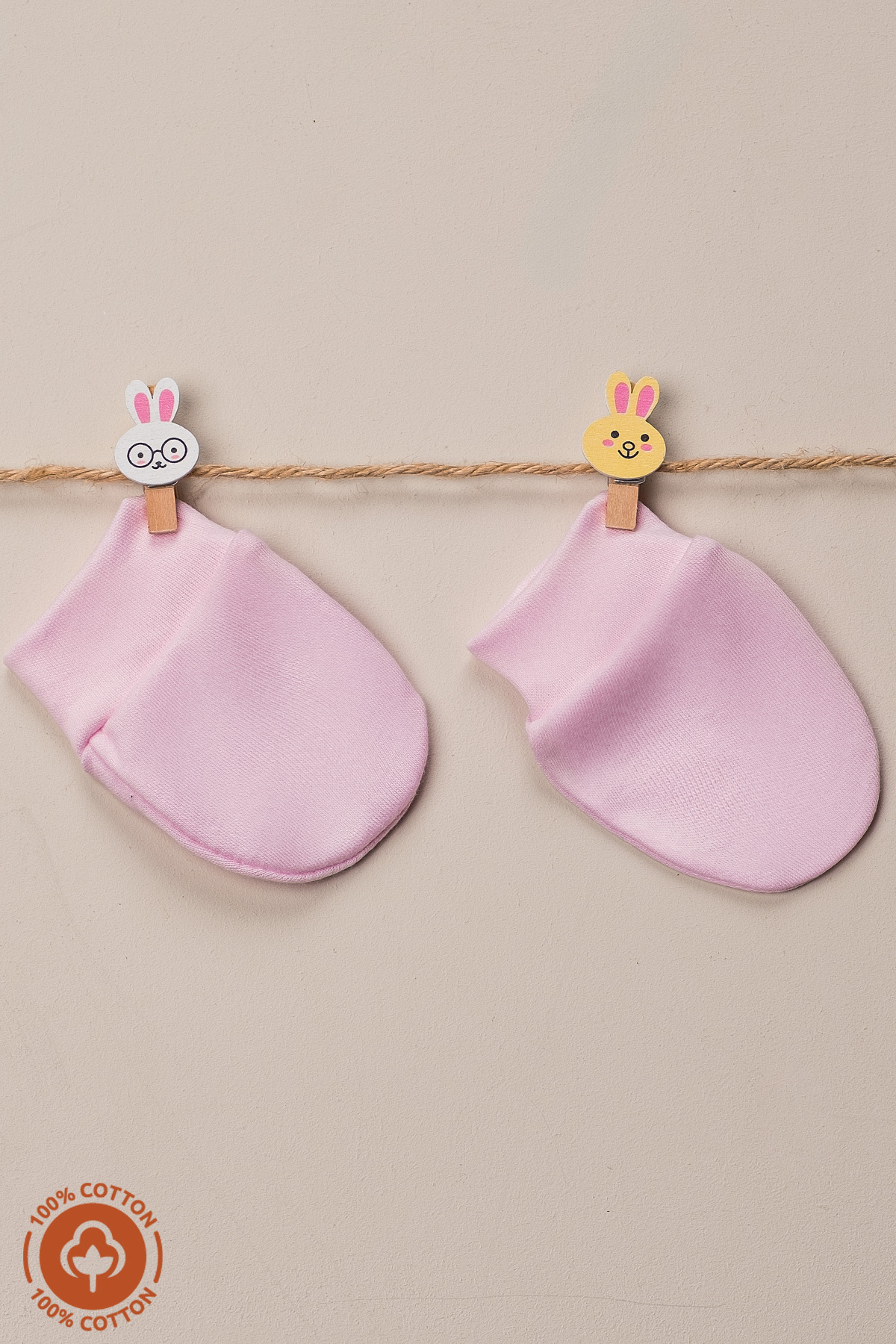 Miniel Kız Bebek Yenidoğan Penye Organik Pamuklu Bebek Eldiveni 3lü Set - Pembe fotoğrafı 3 (önizleme)