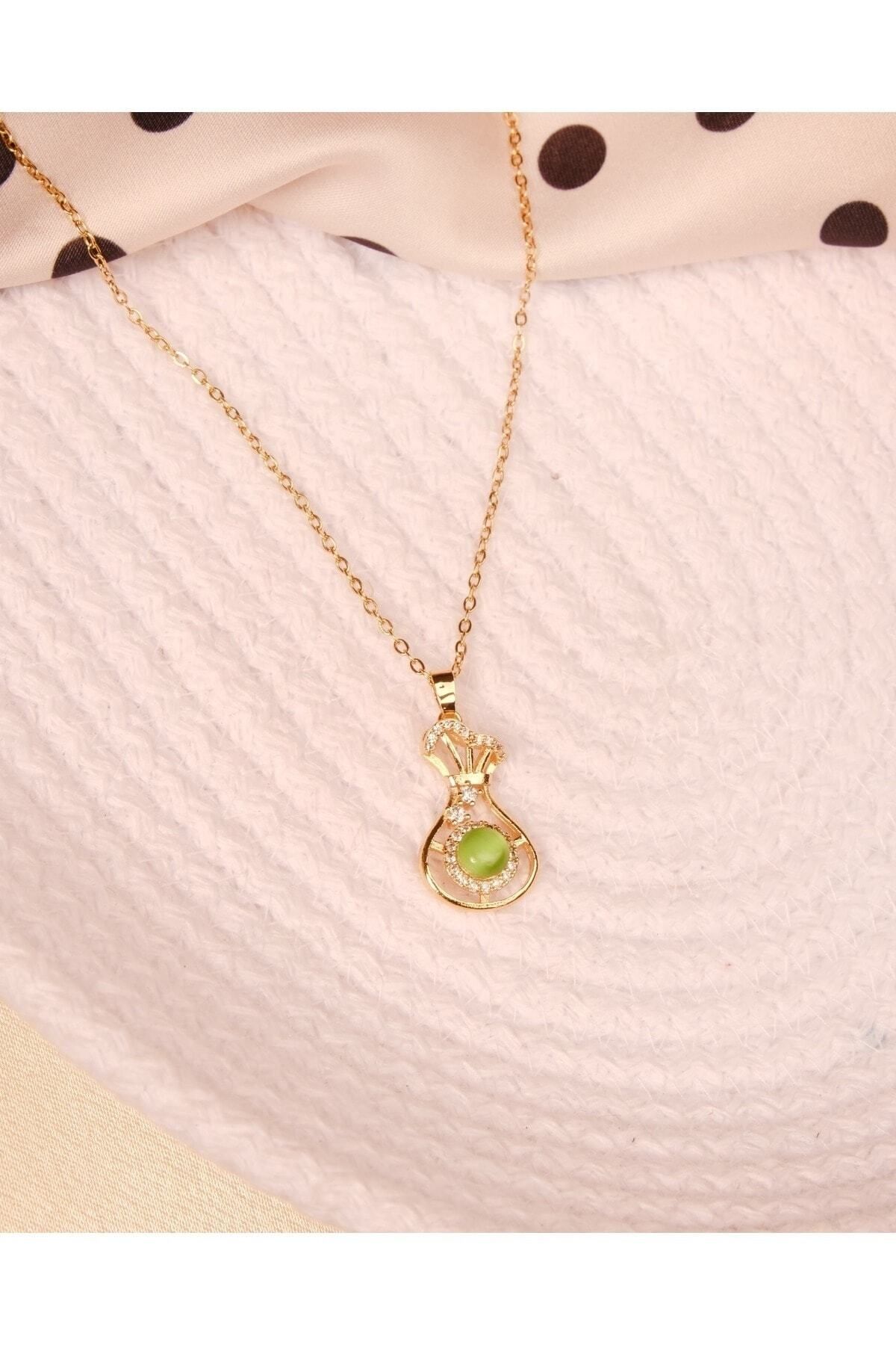 Lekka Design-Green Stone Non-Tarnish Steel Women's Jewelry Necklace 4