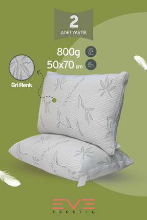 Eve Tekstil 2 Adet Bamboo Gri Serisi Kılıflı Fermuarlı Yıkanabilir Antialerji...