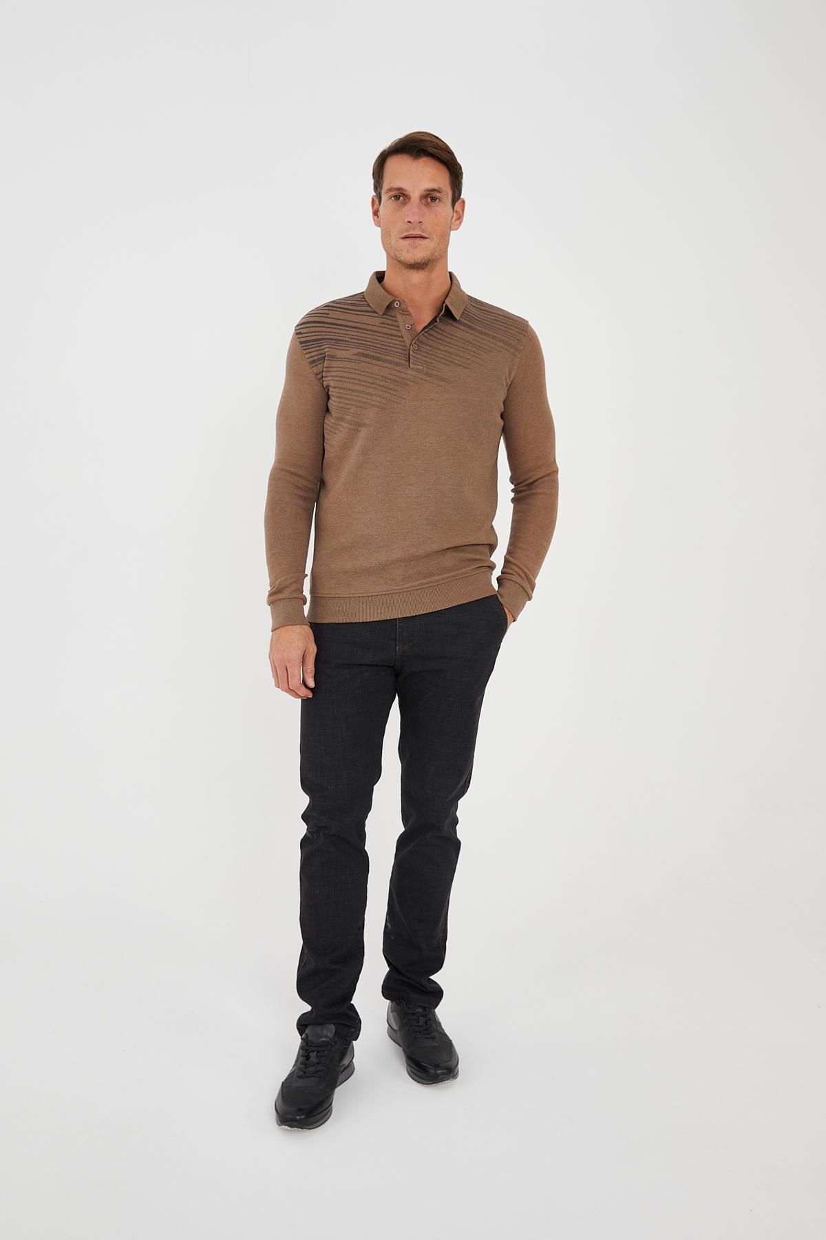 Maccali-Men's Classic Buttoned Basic Winter Long Mink Polo Neck T-Shirt 3