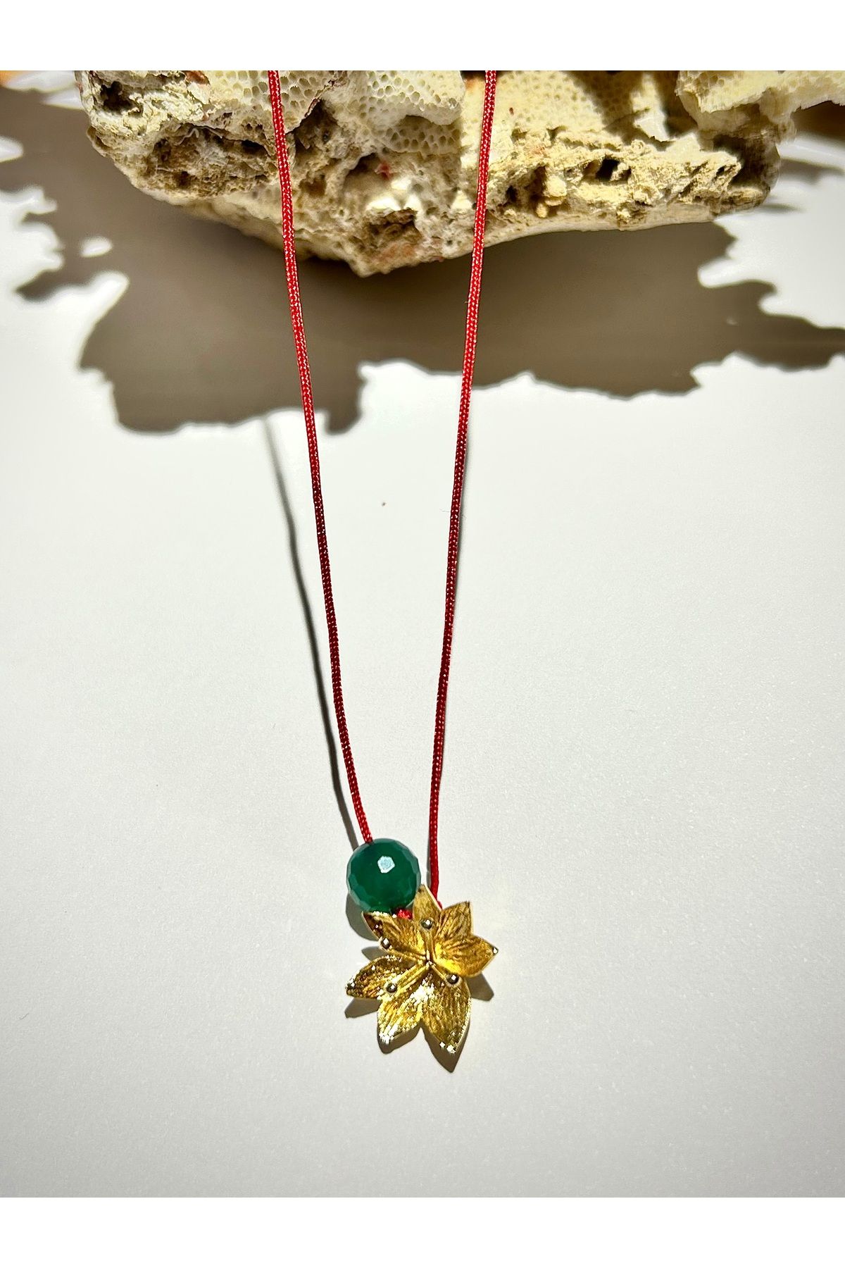 Luna-Red String Lotus Necklace with Agate Natural Stone 1