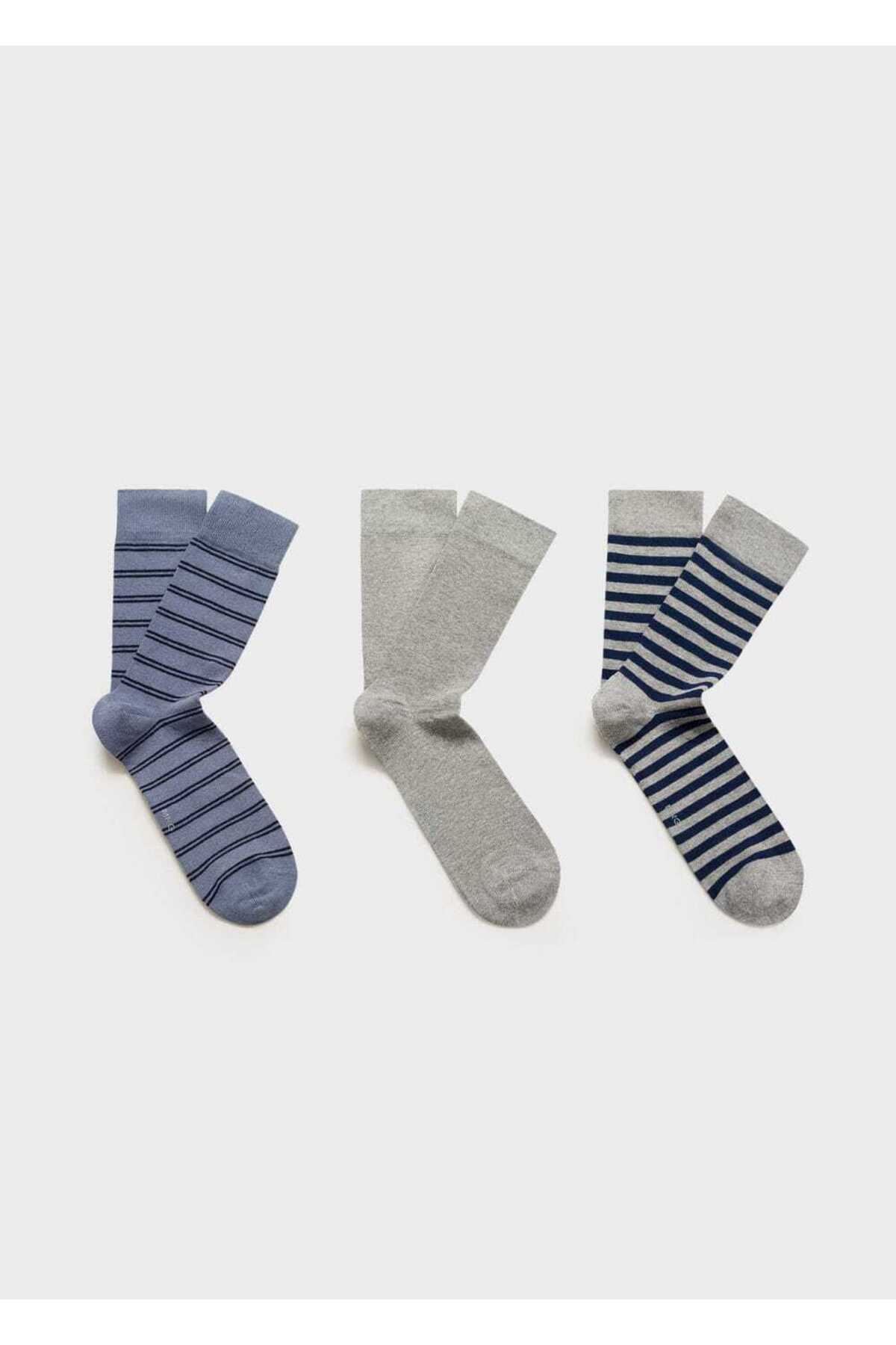 3'lü çizgili pamuklu çorap seti