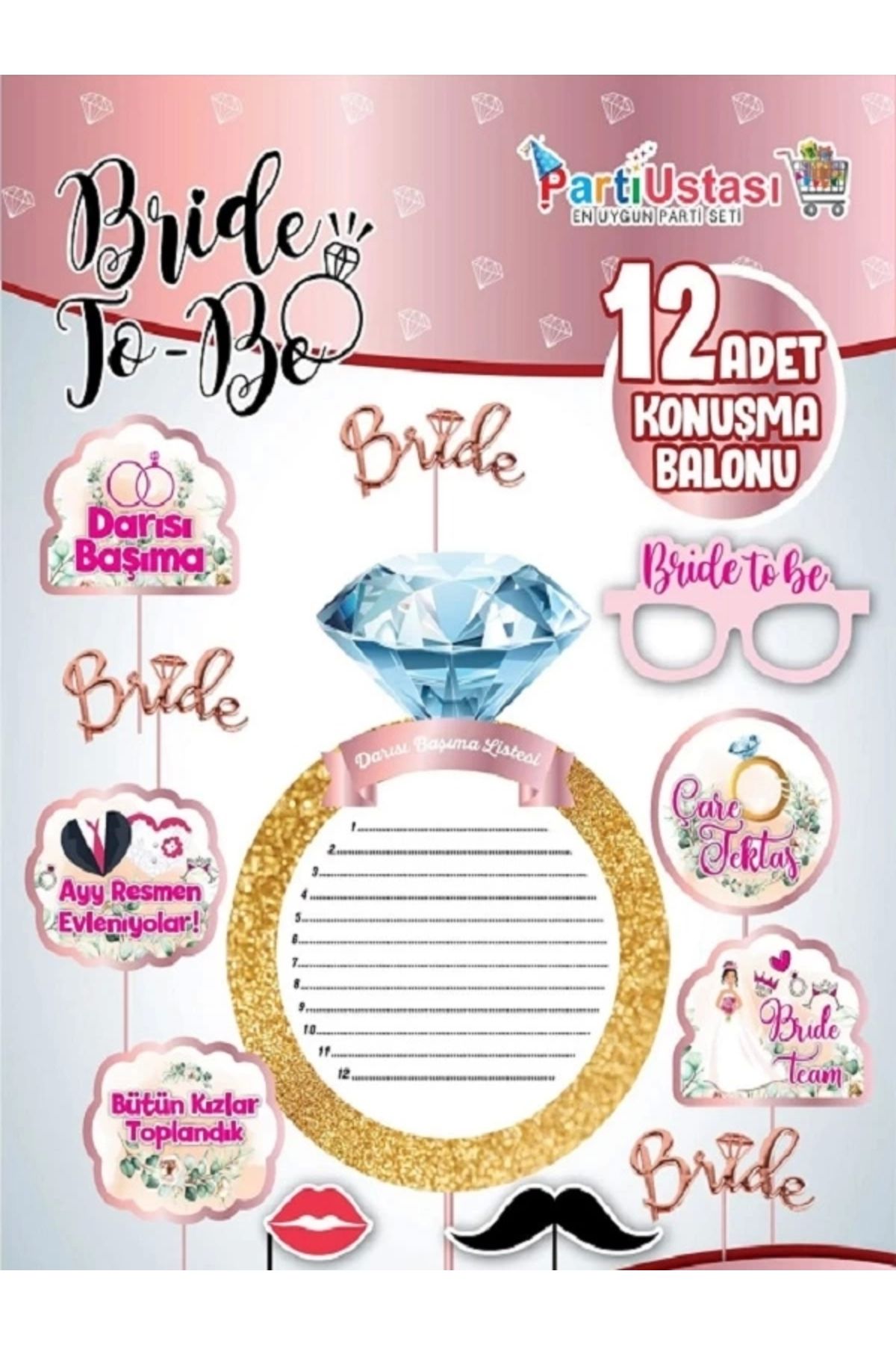 Papatya Süs Evi Bride to be Konsept Konuşma Balonu Seti 12'li