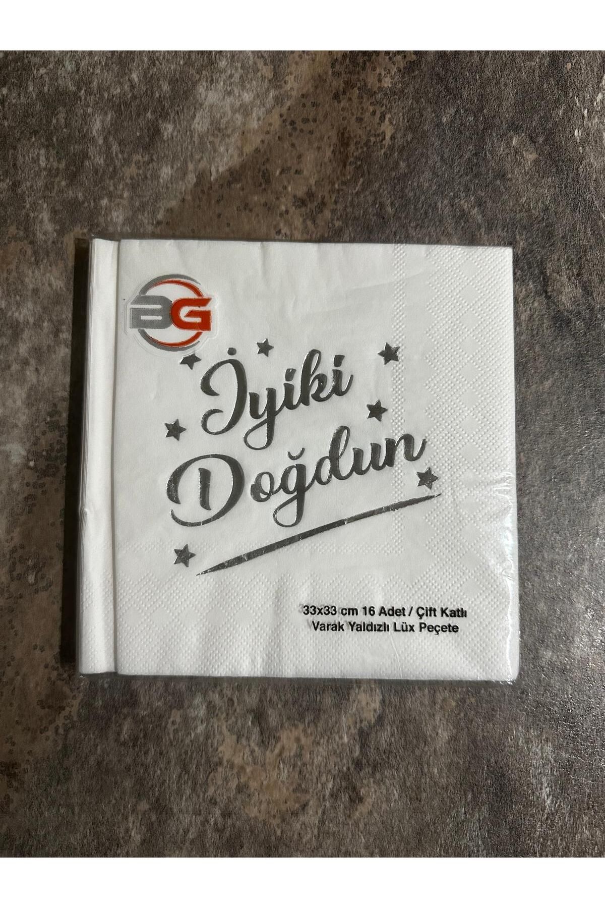 Party Partycom 16 adet beyaz üstüne Gümüş '' İyiki Doğdun '' yazılı kağıt peçete