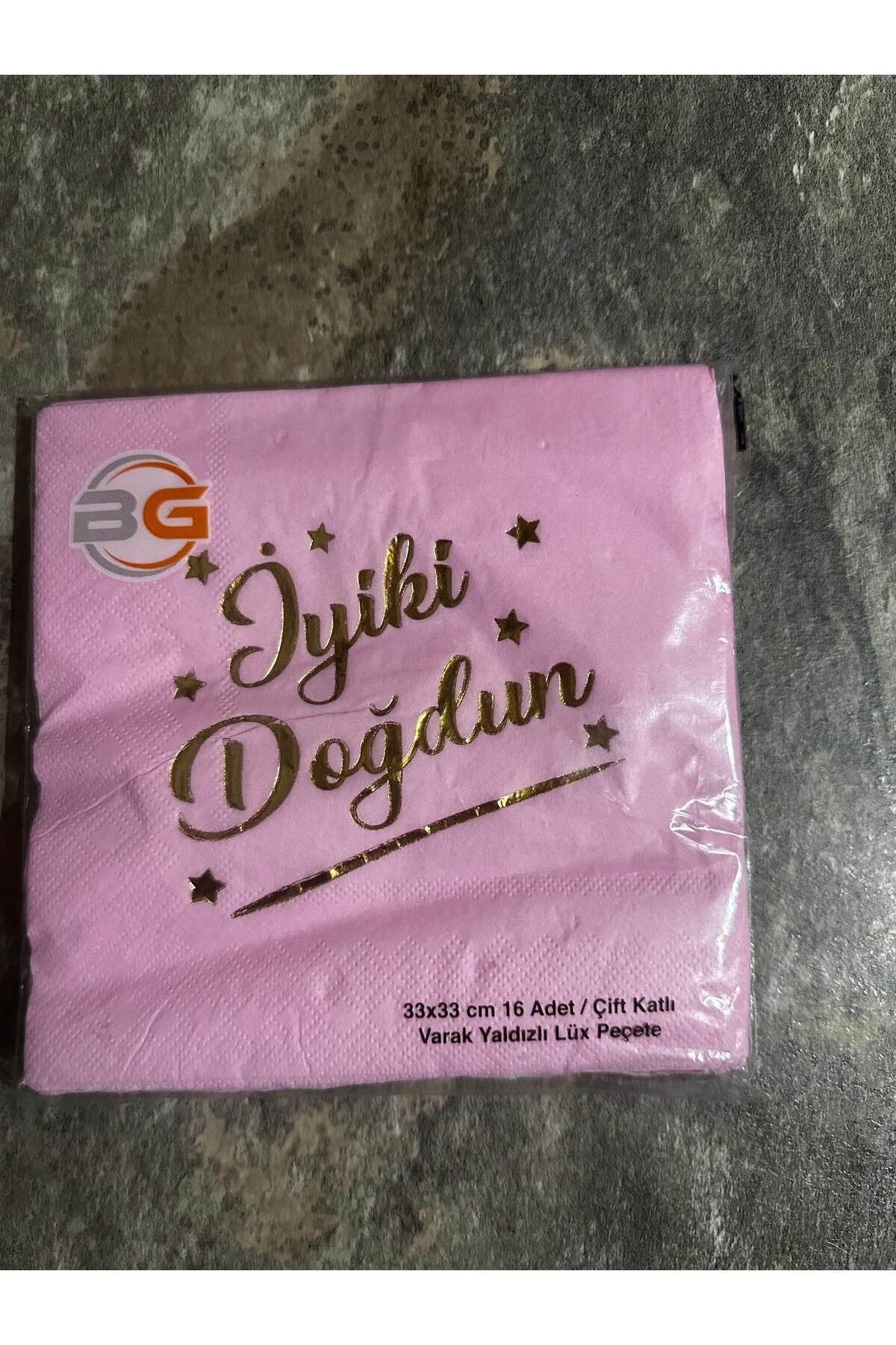 Party Partycom 16 adet pembe üstüne gold ''İyiki Doğdun'' yazılı kağıt peçete