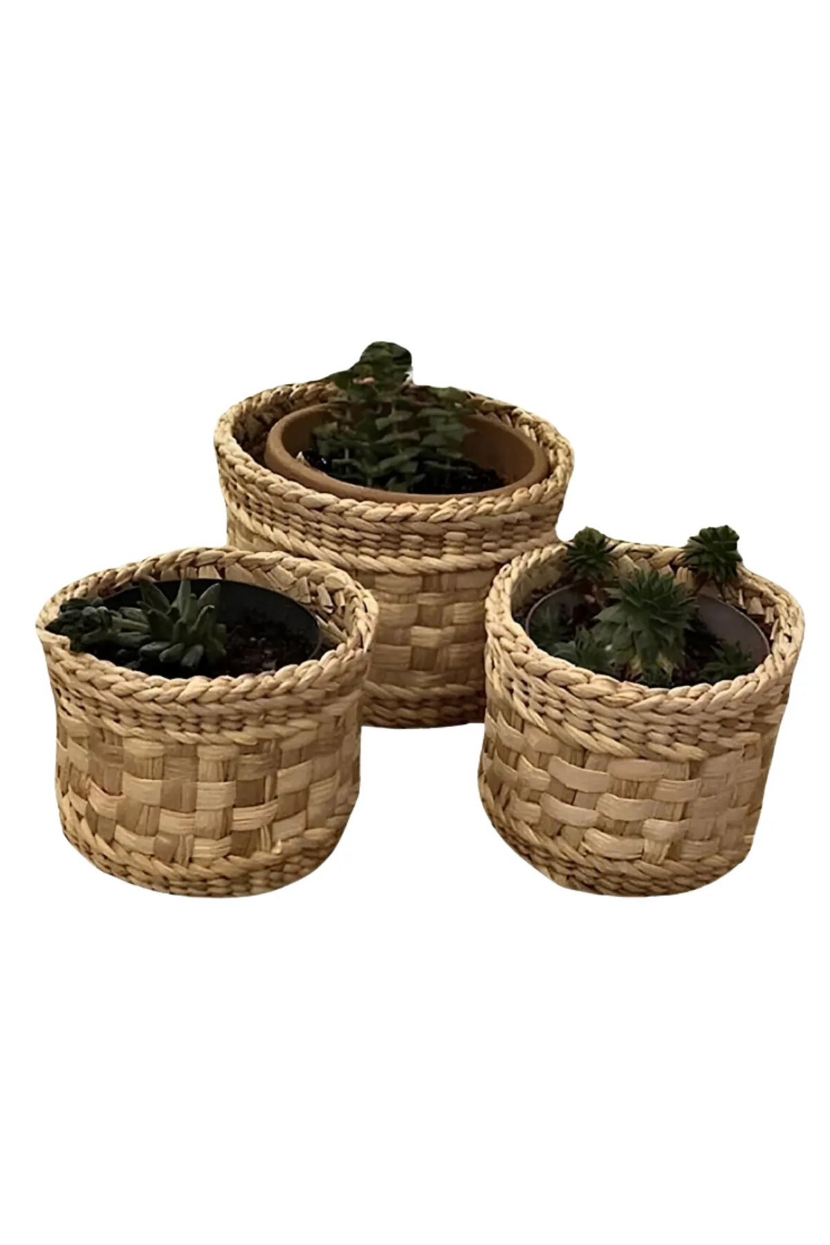 Decorative Multipurpose 3-Piece Natural Wicker Flower Pot Basket 00370