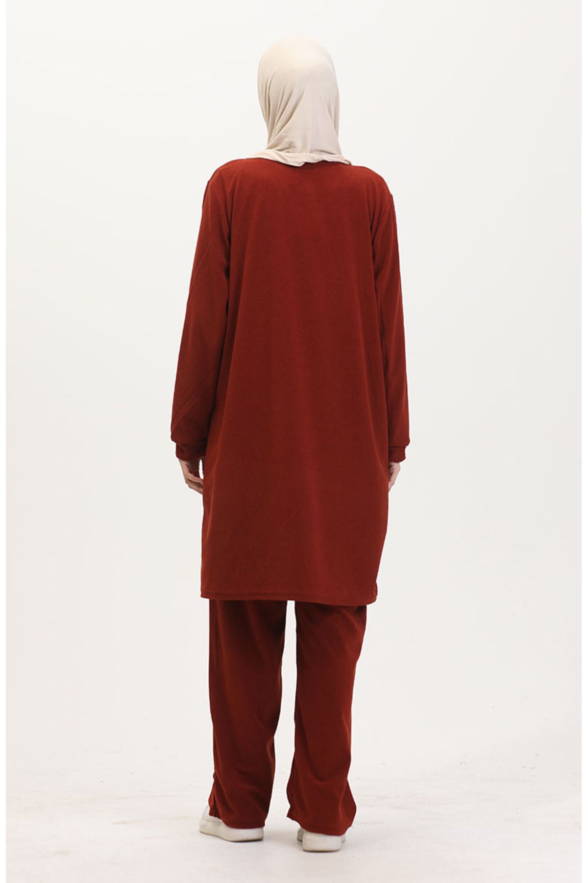 sefamerve-Tile Color Astana Fabric Tunic and Trousers Set of Two - 0551-03 5