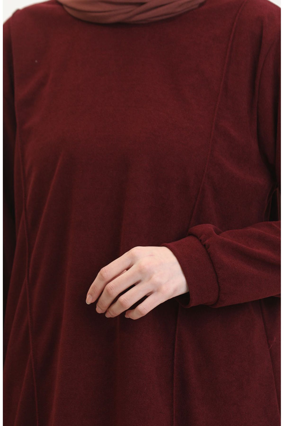 sefamerve-Burgunderfarbenes Tunika- und Hosen-Doppelset – Astana-Stoff 0551-04 4