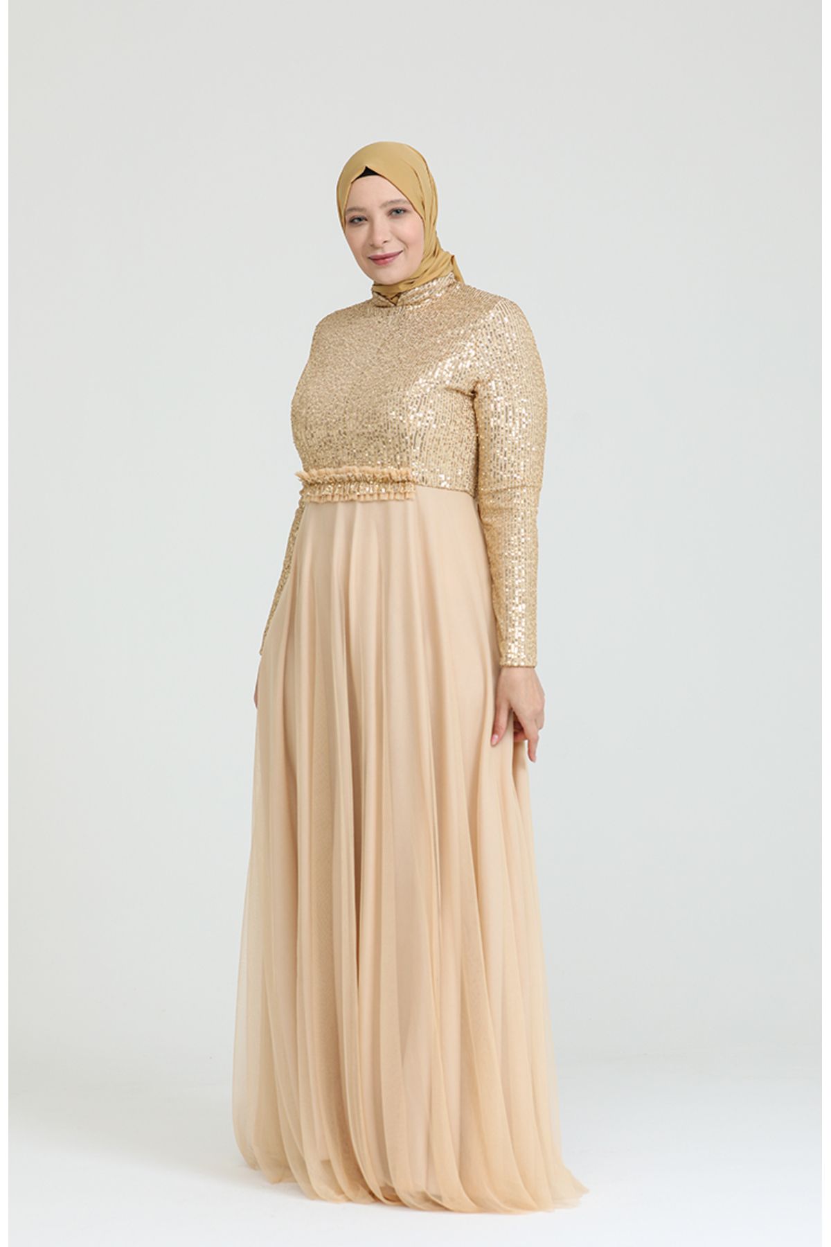 sefamerve-Goldfarbenes Abendkleid mit Pailletten in Übergröße – 80114-01 2