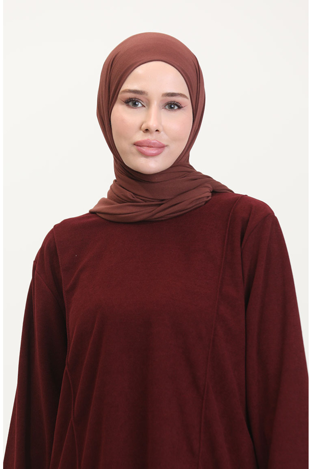 sefamerve-Burgunderfarbenes Tunika- und Hosen-Doppelset – Astana-Stoff 0551-04 3