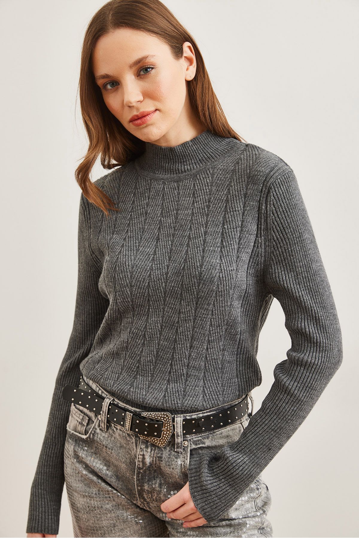 Olalook-Smoked Half Fisherman Zickzack-Strickpullover für Damen KZK- 19000447 3