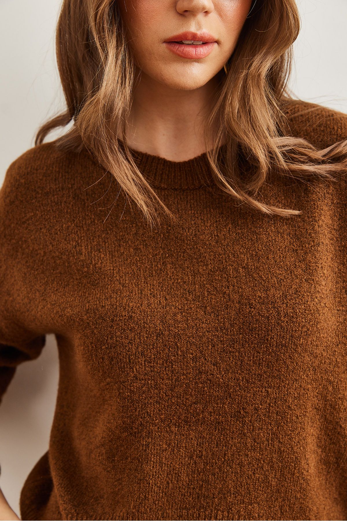 Olalook-Women's Bitter Brown Bottom Oval Crew Neck Basic Knitwear Pullover KZK- 19000914 5