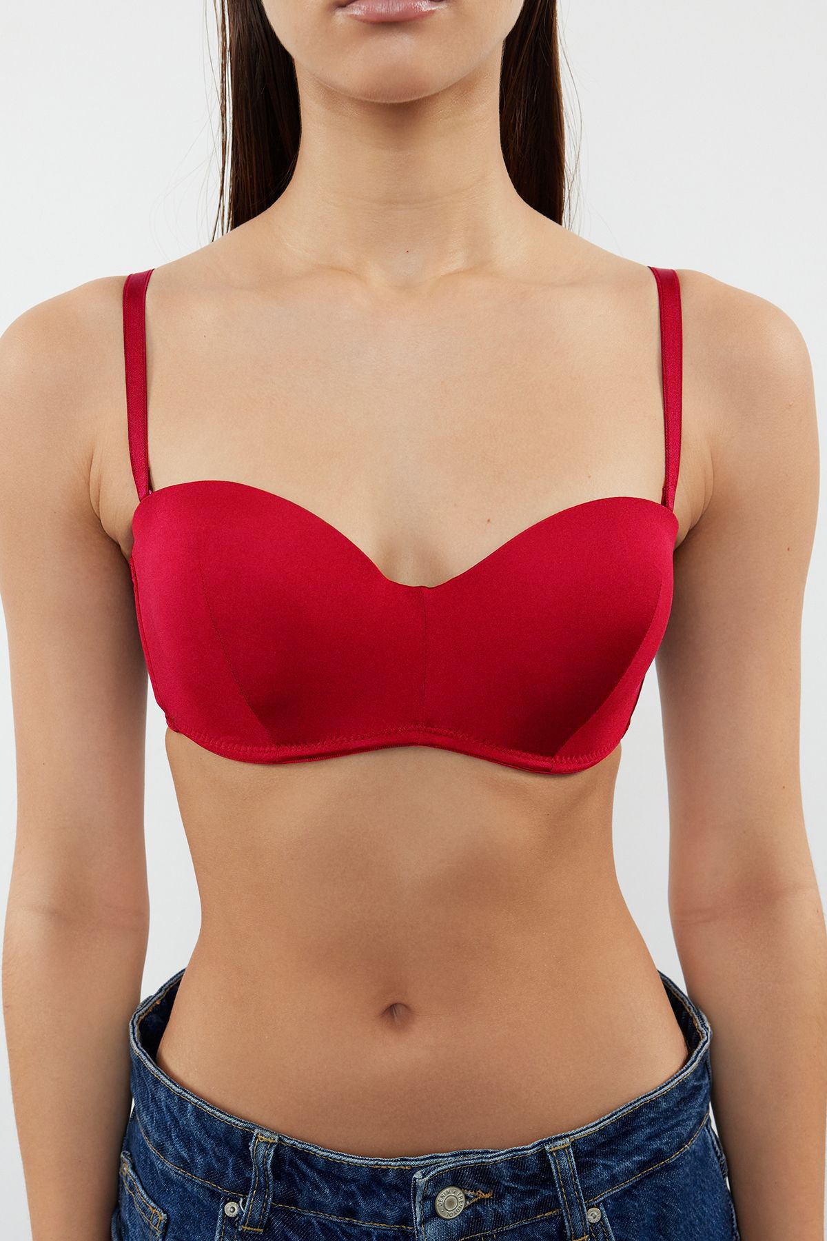 Trendyol Collection-Red Knitted Bra with Push-Up and Padding - Detachable String Straps, Strapless Thmaw21Su0059 3