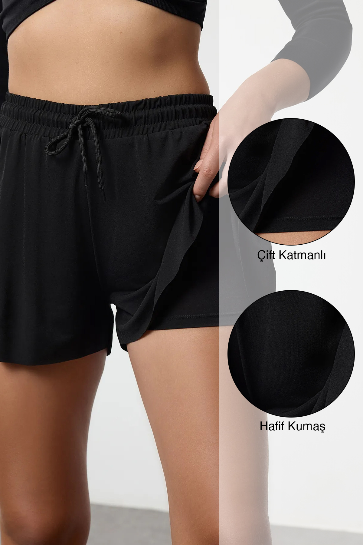 Trendyolmilla  Siyah 2 Katmanlı İçi Taytlı Örme Spor Şort THMAW25SR00000