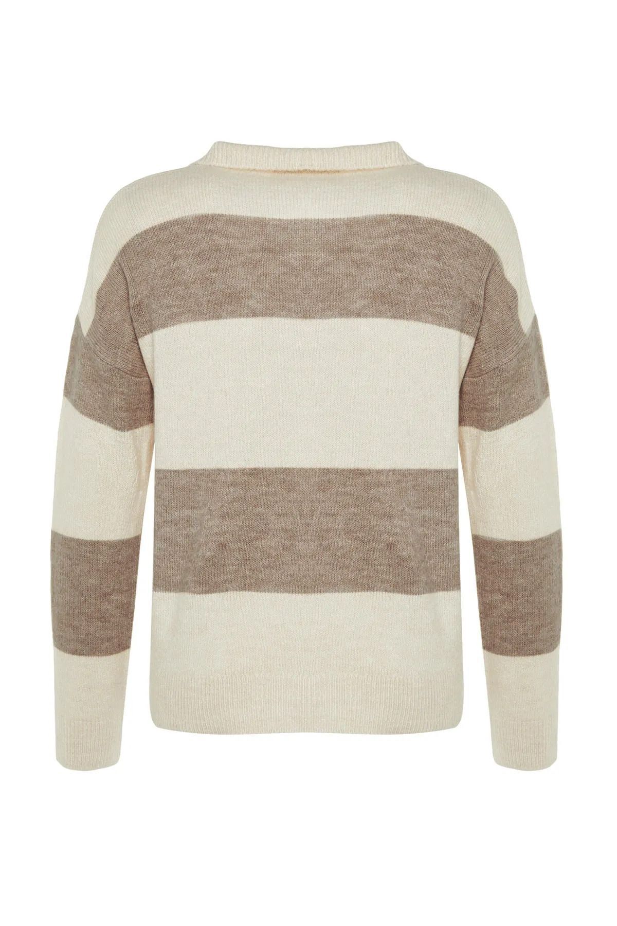 Trendyol Collection-Weich strukturierter beige Strickpullover – weite Passform, Reißverschluss TWOAW22KZ0424 8