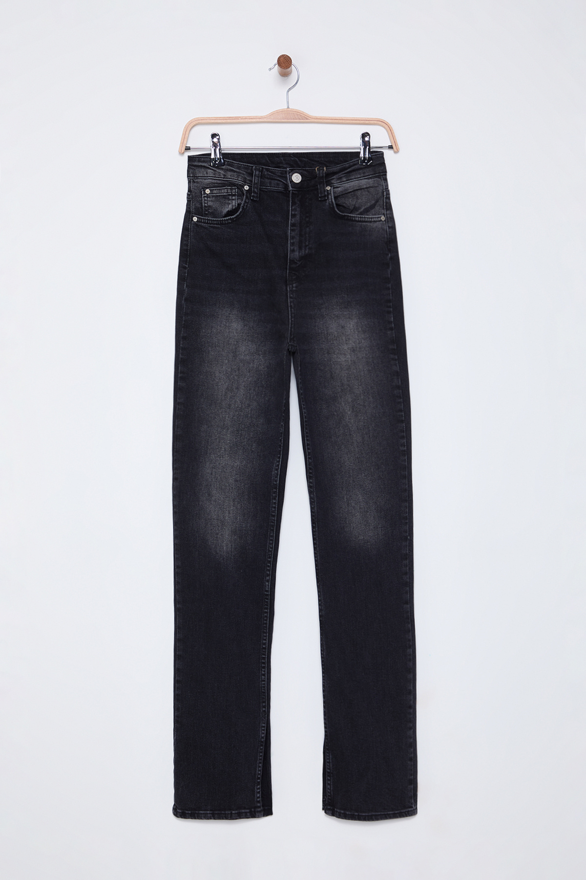 Trendyol Collection-Super High Waist Slim Flare Jeans Schwarz mit Schlitz – TWOSS22JE0643 6
