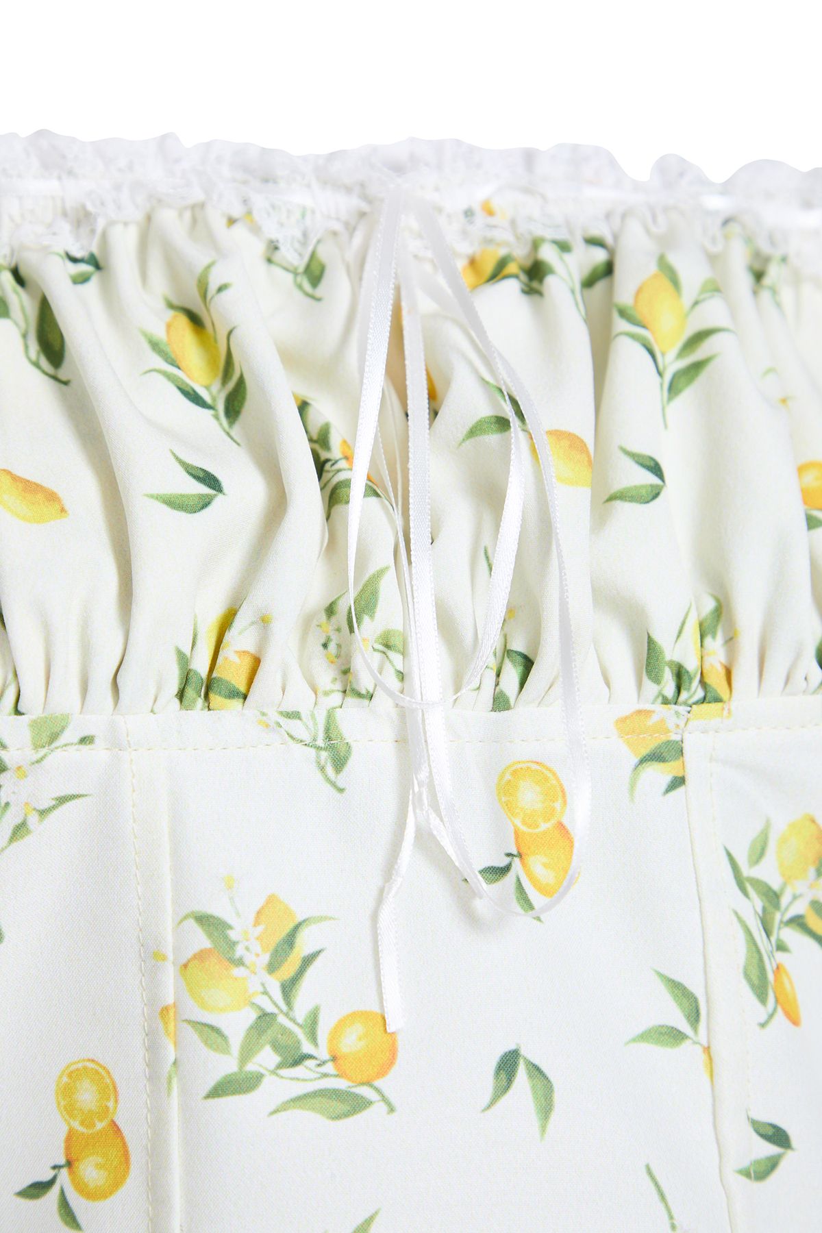 Trendyol Collection-Lemon Print Ecru Crop Blouse with Straps and Gathered Front Twoss25Bz00052 9