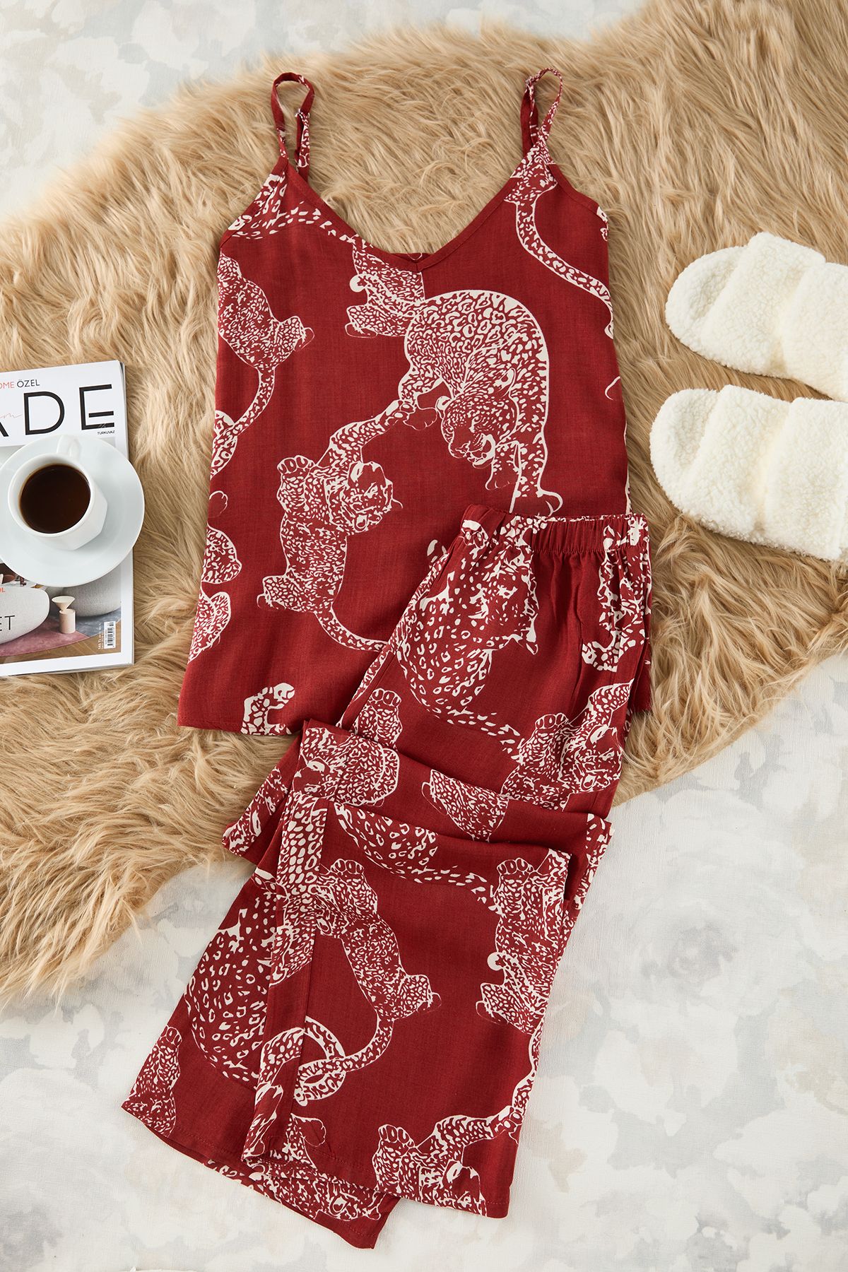 Trendyol Collection-Zestaw piżam Shally Woven z nadrukiem Cinnamon Animal Metrage Thmss24Pt00127 6