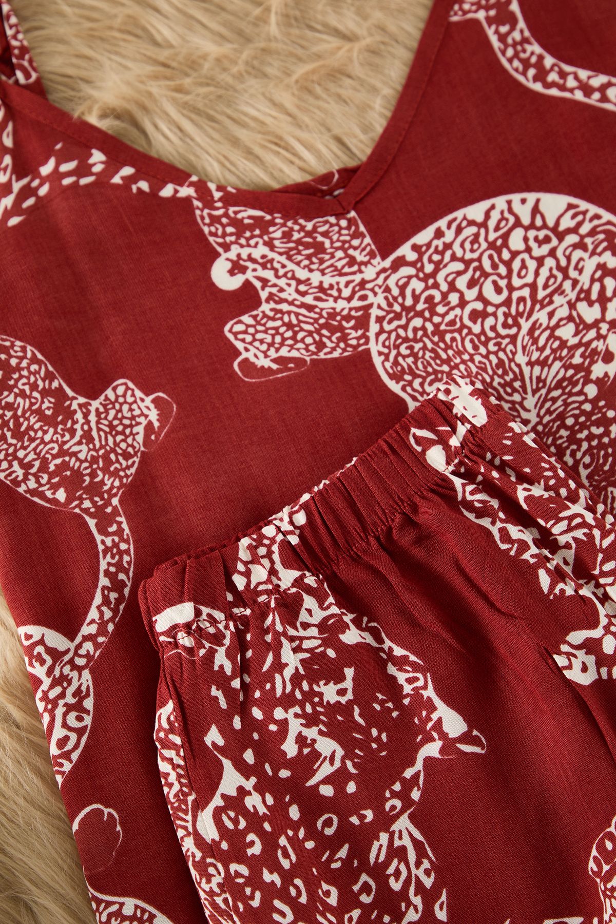 Trendyol Collection-Zestaw piżam Shally Woven z nadrukiem Cinnamon Animal Metrage Thmss24Pt00127 7