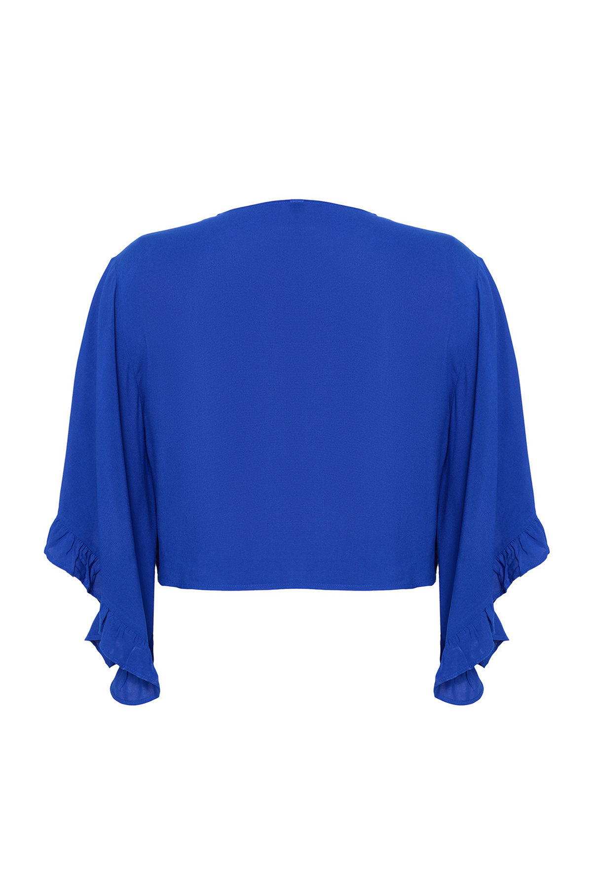 Trendyol Curve-Plážové oblečení nadměrných velikostí – Indigo Crop, nařasený rukáv, blůza s dvojitou klopou Tbbss24Af00071 8