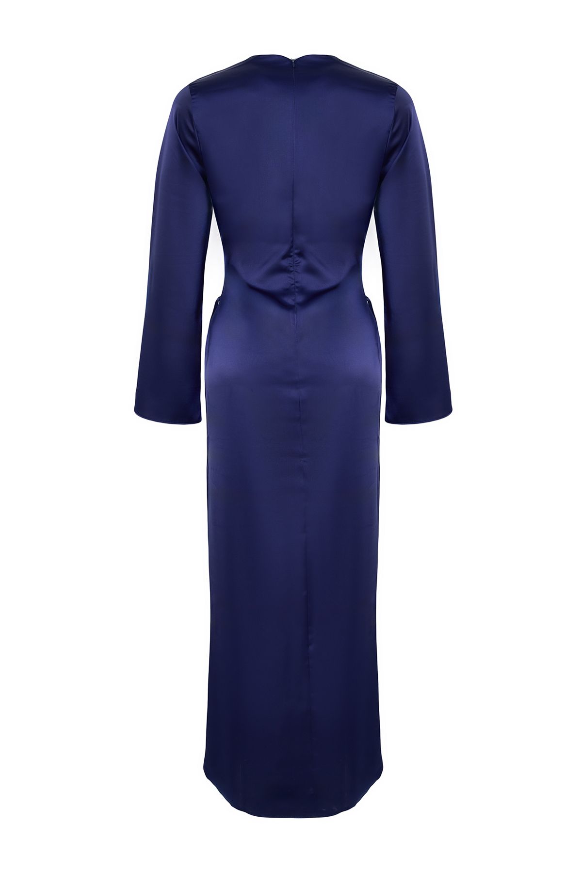 Trendyol Modest-Marineblaues Brit-Abendkleid aus gewebtem Satin mit Details TCTSS25DB00001 6