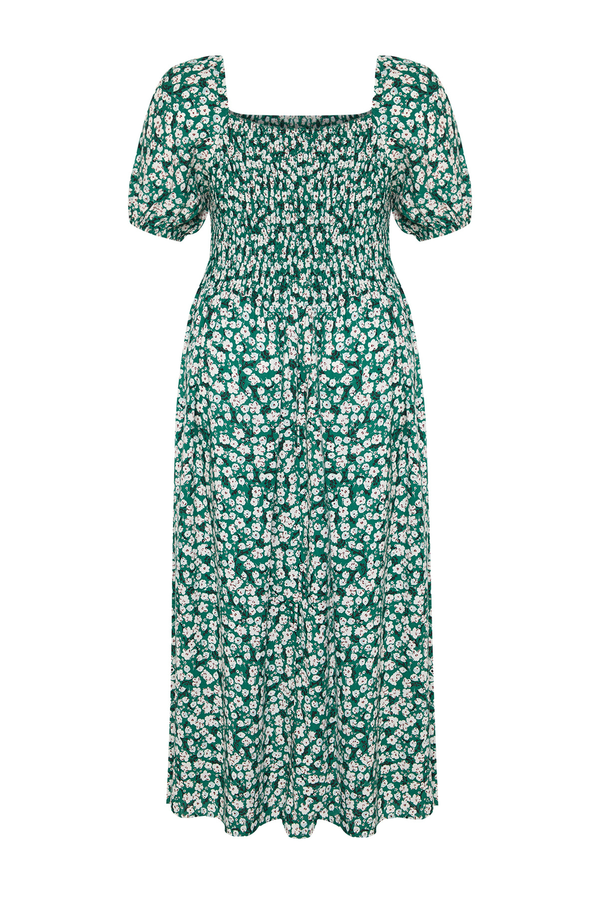 Trendyol Curve-Grünes, mit Blumen verziertes, gewebtes Brustkleid mit Gips TBBSS22EL1611 9