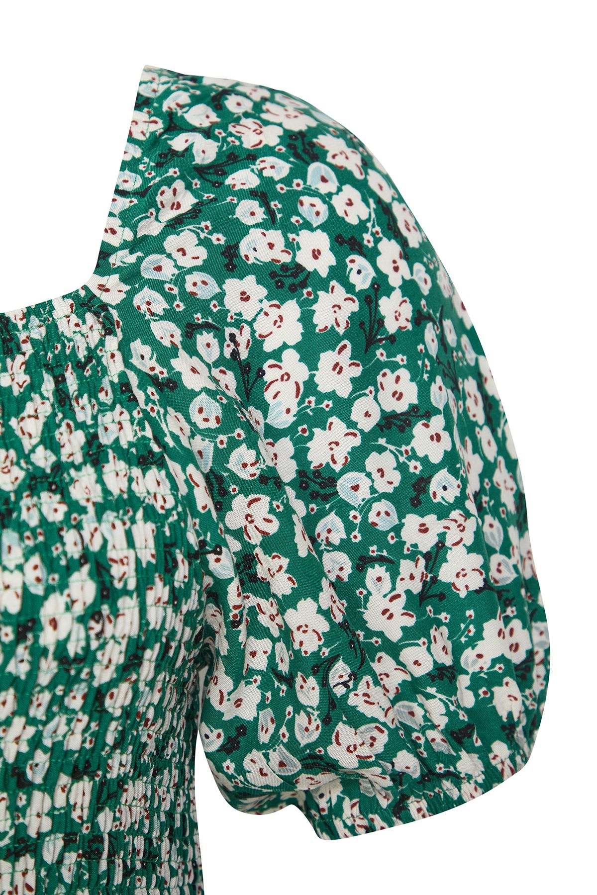 Trendyol Curve-Grünes, mit Blumen verziertes, gewebtes Brustkleid mit Gips TBBSS22EL1611 8