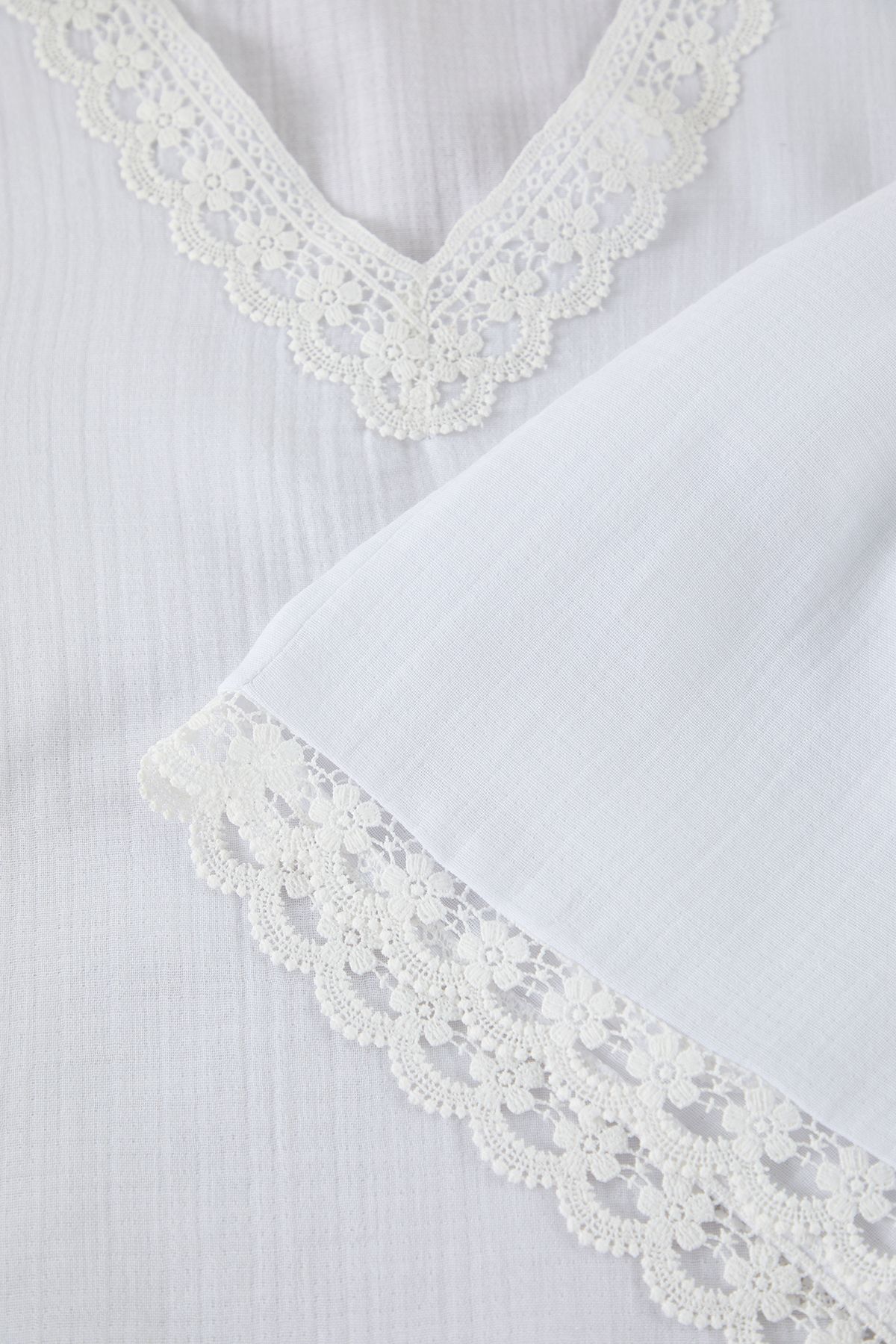 Trendyol Collection-Set pijamale alb 100% bumbac dantela Dateyl muselină țesută THMSS25PT00023 8