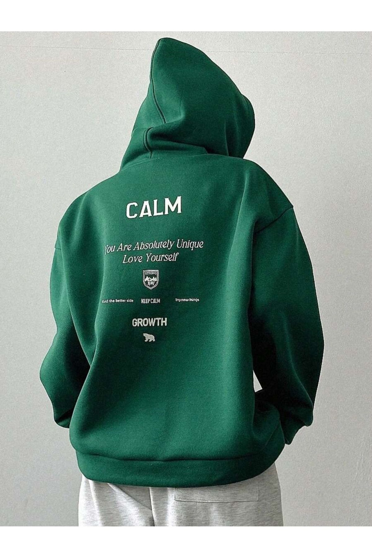 Moda Glo Unisex Growth Sırt Baskılı Oversize Kapüşonlu Sweatshirt