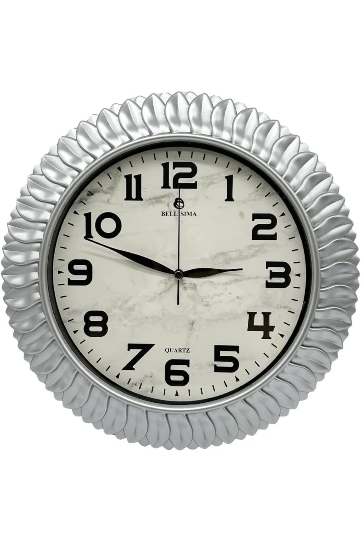 yenibagshop BL-1074 Serisi Klasik Kadran Yaprak Desenli Sessiz Akar 30 cm Duvar Saati Gri