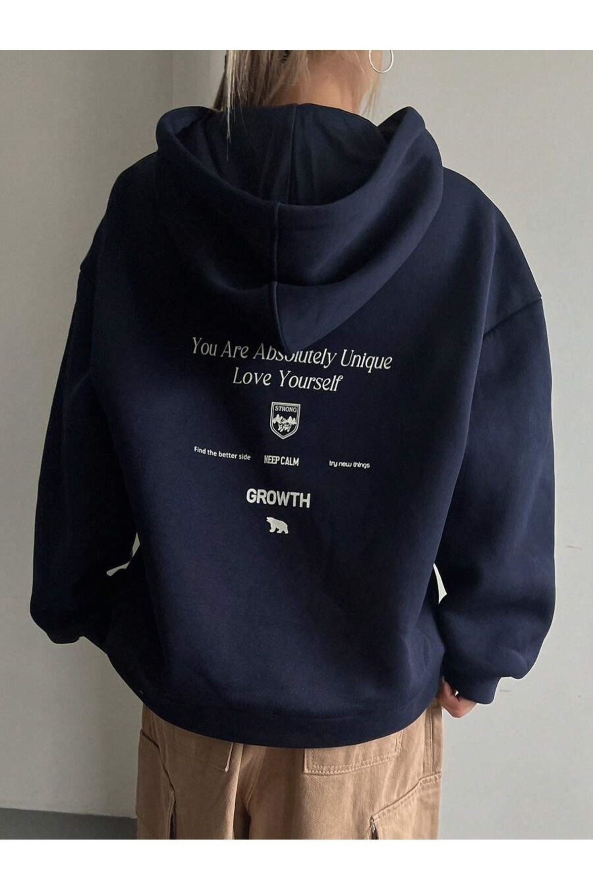 Moda Glo Unisex Growth Sırt Baskılı Oversize Kapüşonlu Sweatshirt