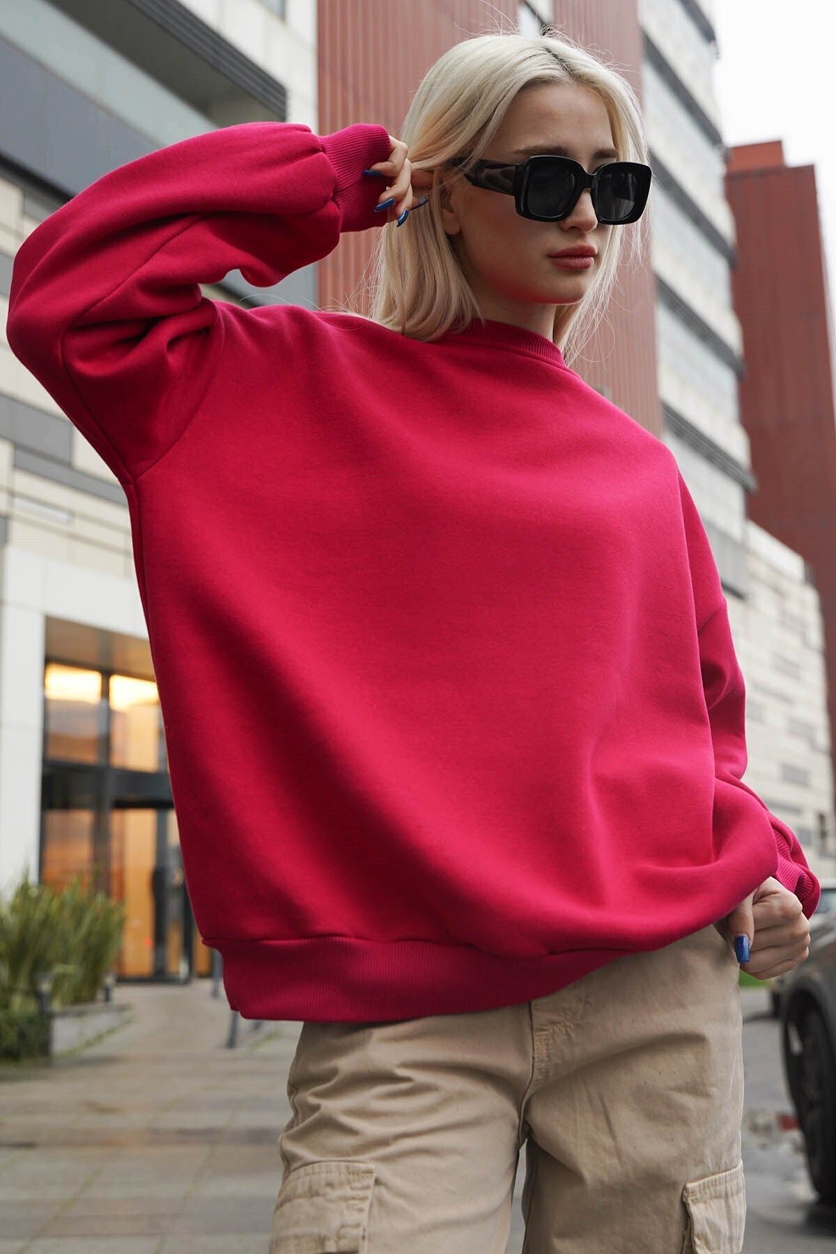 Moda Glo Bisiklet Yaka Basic Sweatshirt