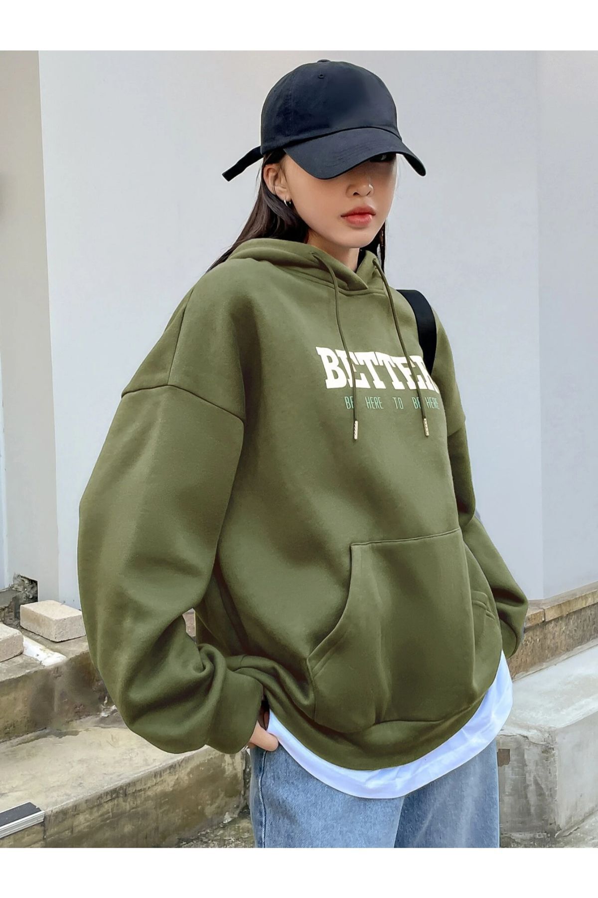 Moda Glo Kadın Better Baskılı Oversize Kapüşonlu Sweatshirt