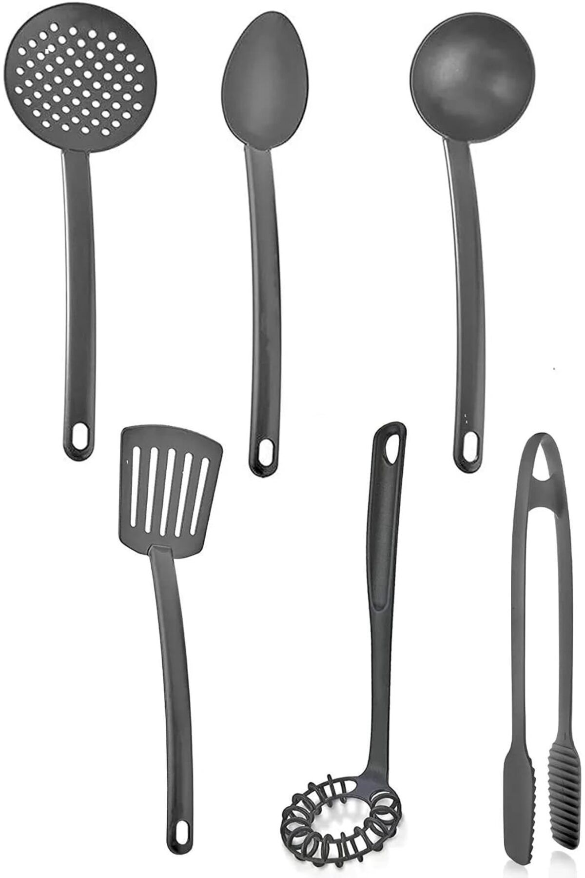 STOREMAX cmllashop 6'lı Mutfak Servis Seti, Plastik Kepçe, Kevgir, Kaşık, Spatula, Maşa, Çırpıcı, 6