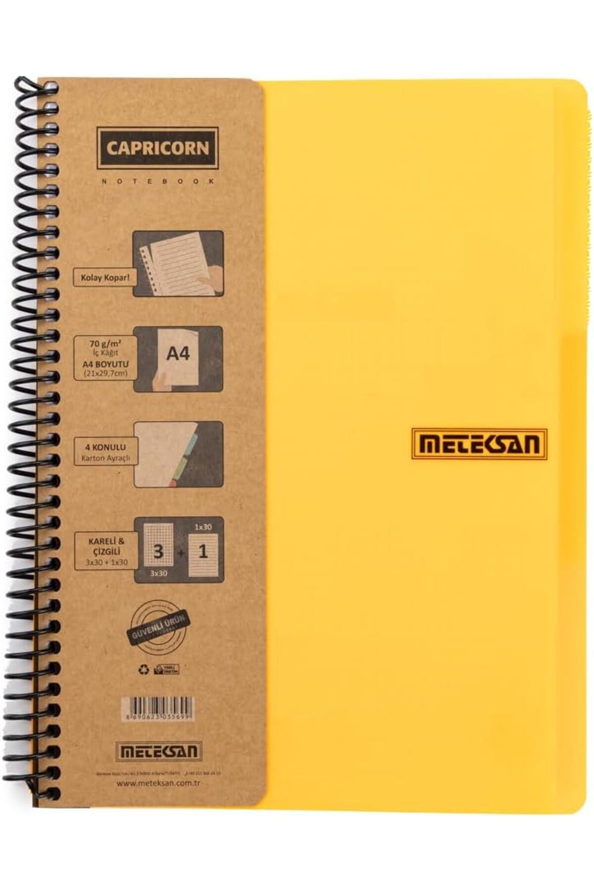 STOREMAX lbstorex Capricorn Neon Serisi, A4, 7 Konulu (5 Kareli, 2 Çizgili) 210 Yaprak PP Kapaklı Spiralli