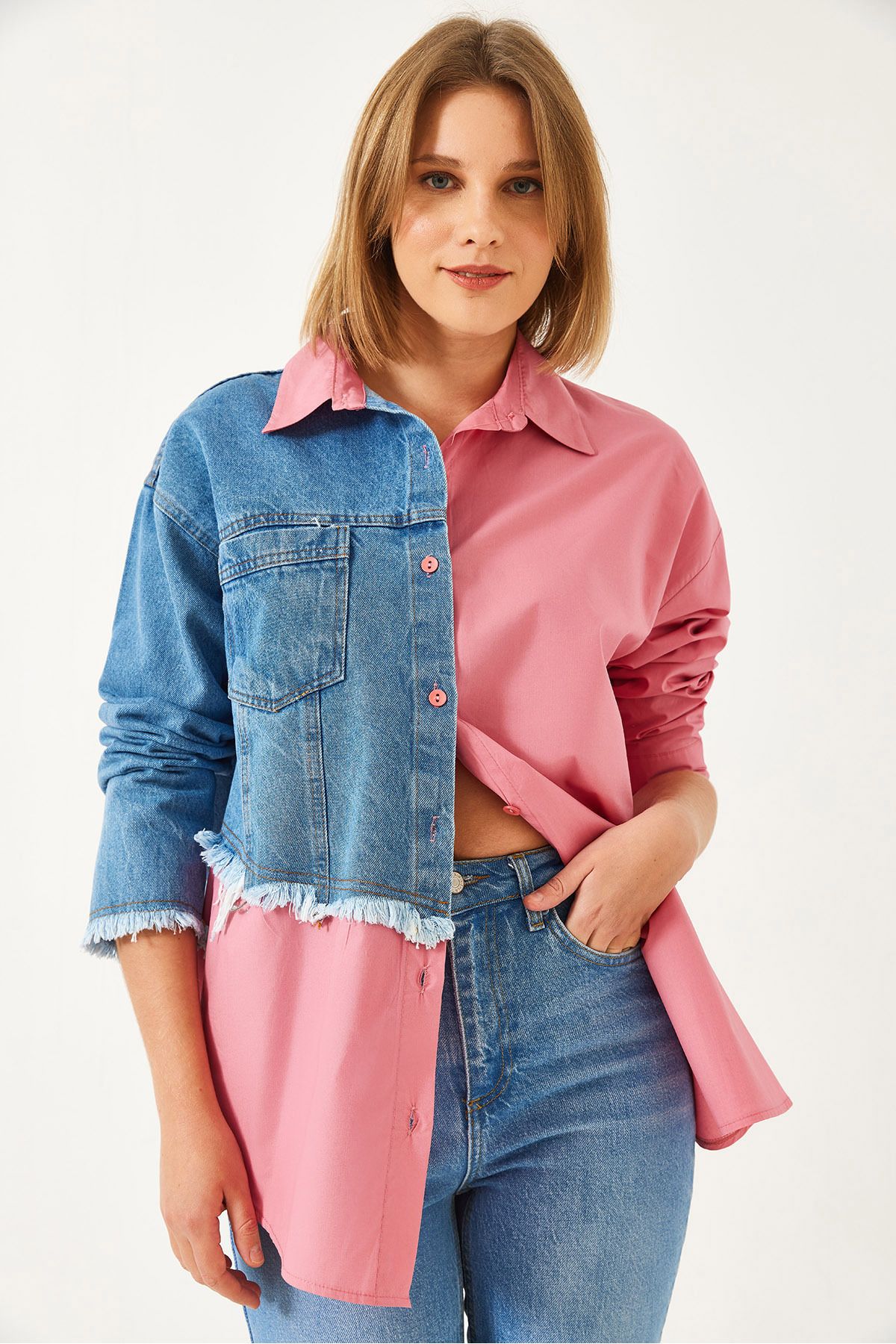 Bianco Lucci-Women's Denim Piece Single Pocket Shirt 2505 60351323 3