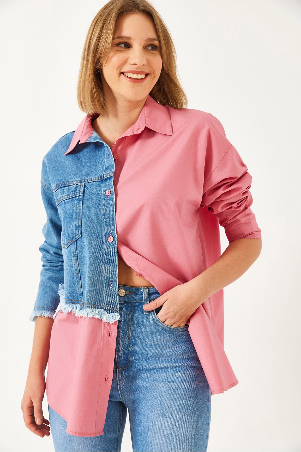 Bianco Lucci-Women's Denim Piece Single Pocket Shirt 2505 60351323 4
