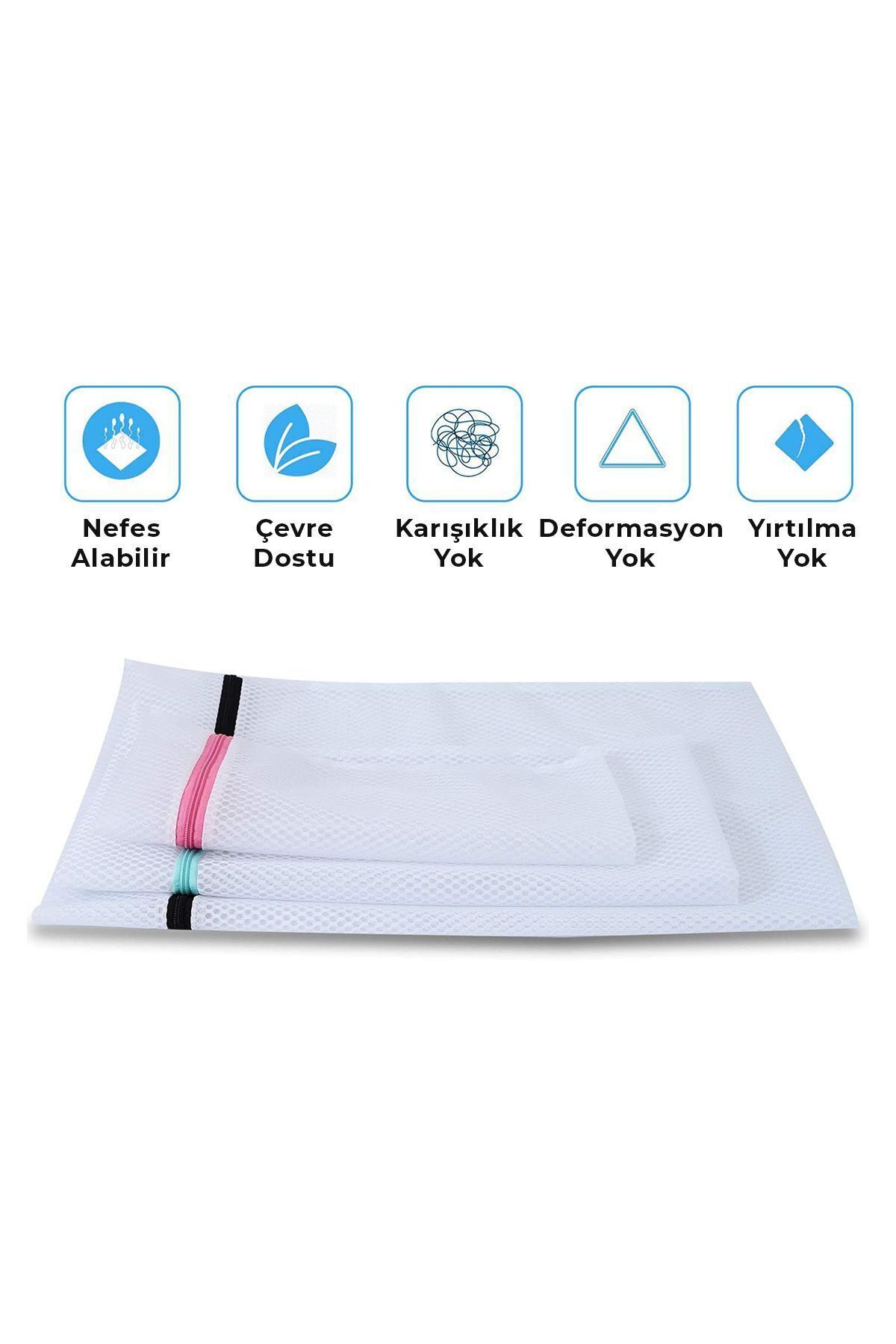 Factorial Fermuarlı Kıyafet Torbası 3 Boy İç Çamaşırı ve Bebek Kıyafet Perde Yıkama Filesi Çanta Düzenleyici fotoğrafı 3 (önizleme)