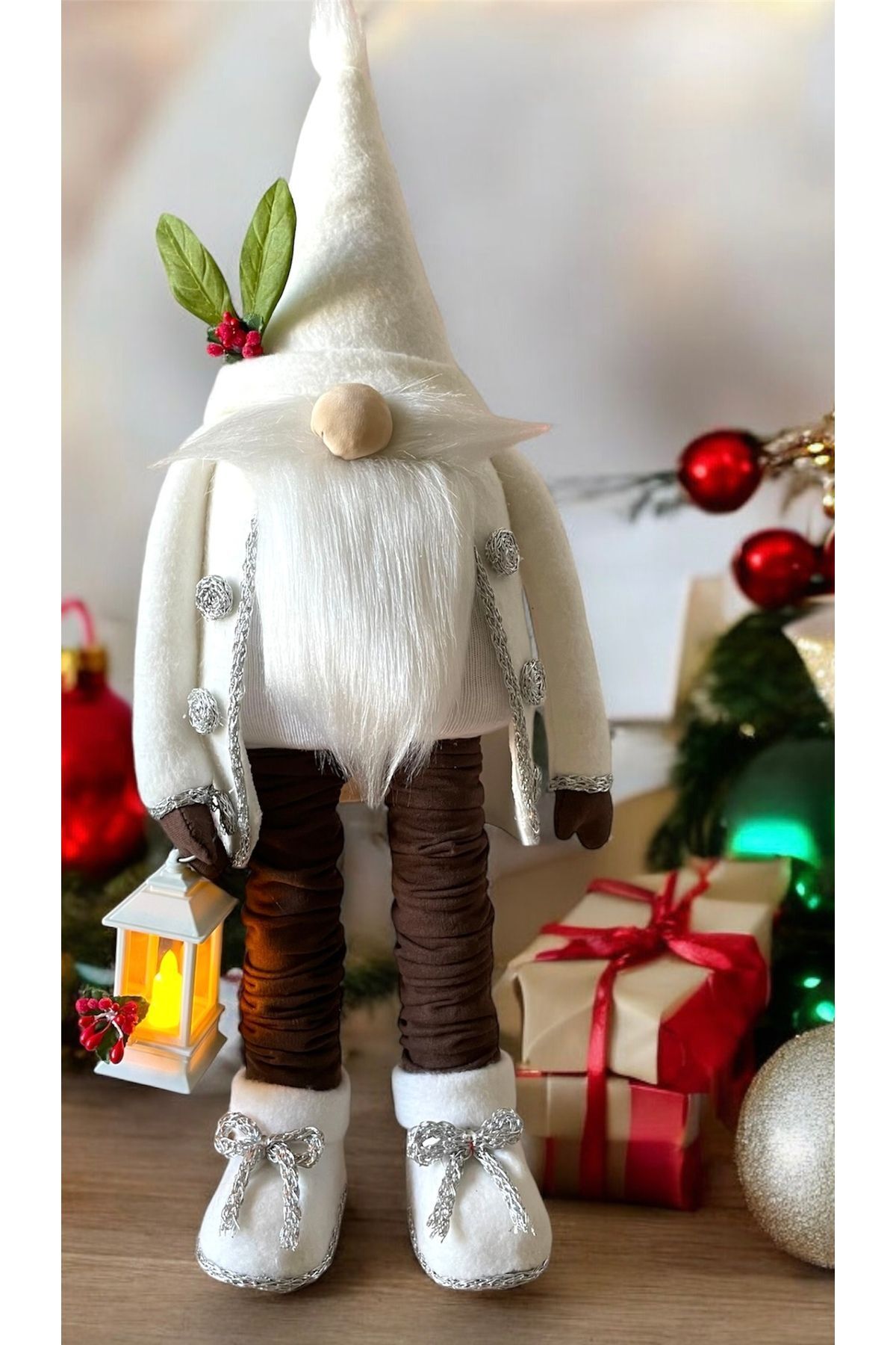 SerenityHaven 60 Cm Işıklı Fener Şans Cücesi Dekoratif Biblo Kar Gece Lambası Noel Baba ,halloween,yılbaşı
