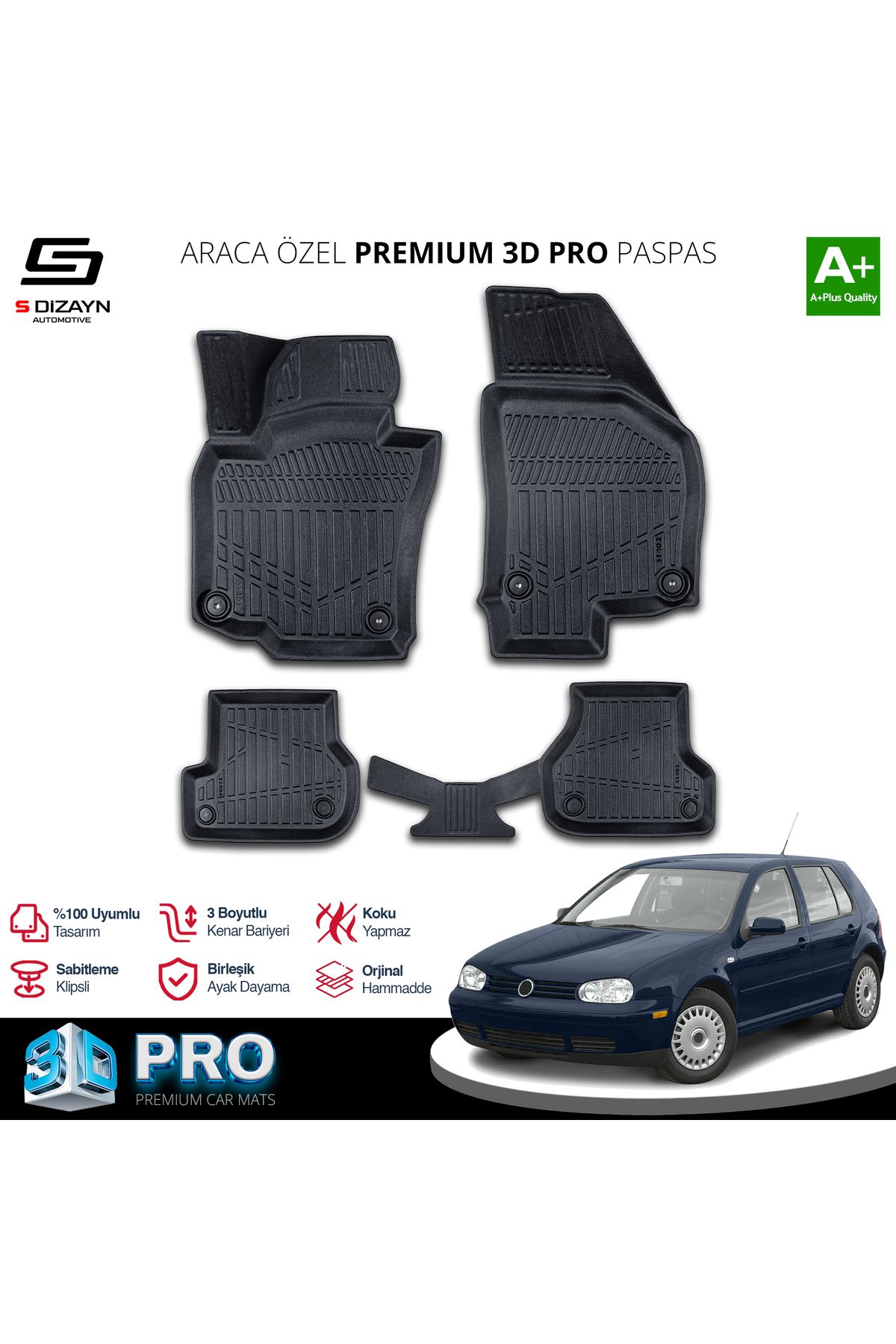TREND Meka Part VW Golf 4 3D Pro Havuzlu Paspas 1997-2005 A+ Kalite