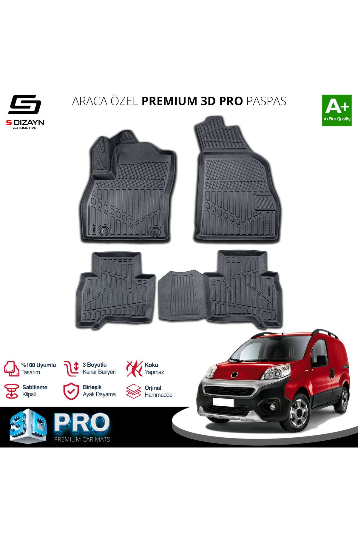 TREND Meka Part Fiat Fiorino 3D Pro Havuzlu Paspas 2008 Üzeri A+ Kalite