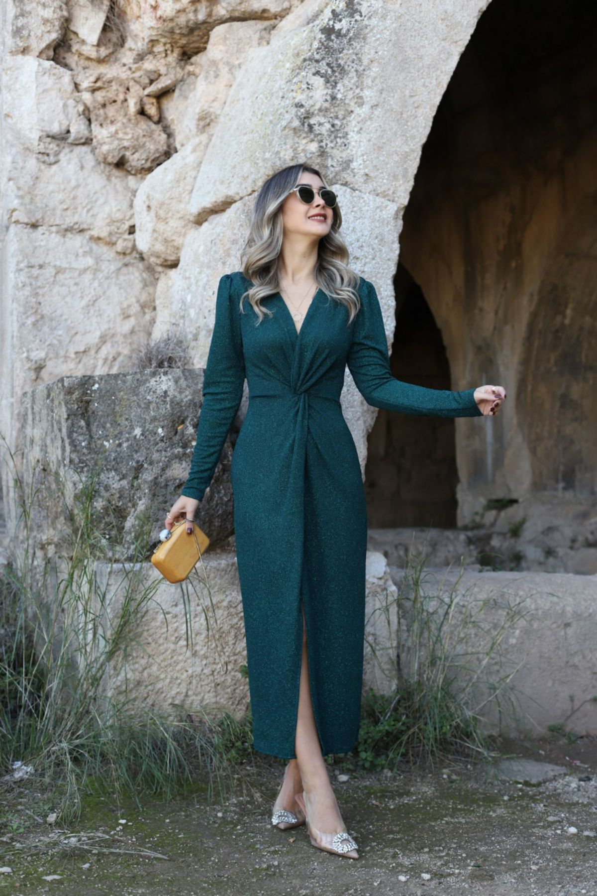 bytugcekaya-Rochie cu noduri cu sclipici verde smarald 2