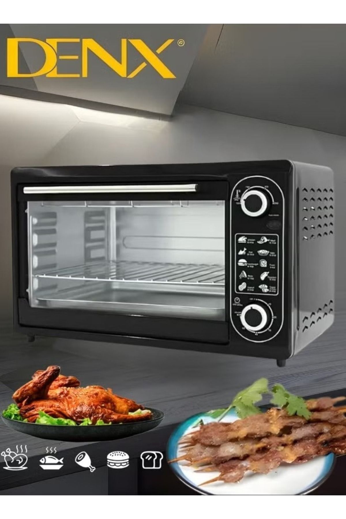 Denx-Electric Oven 48 Liters 2000 W ,temperature Control 100 °c - 3 Layer Electric Grill With Stove Lamp 3
