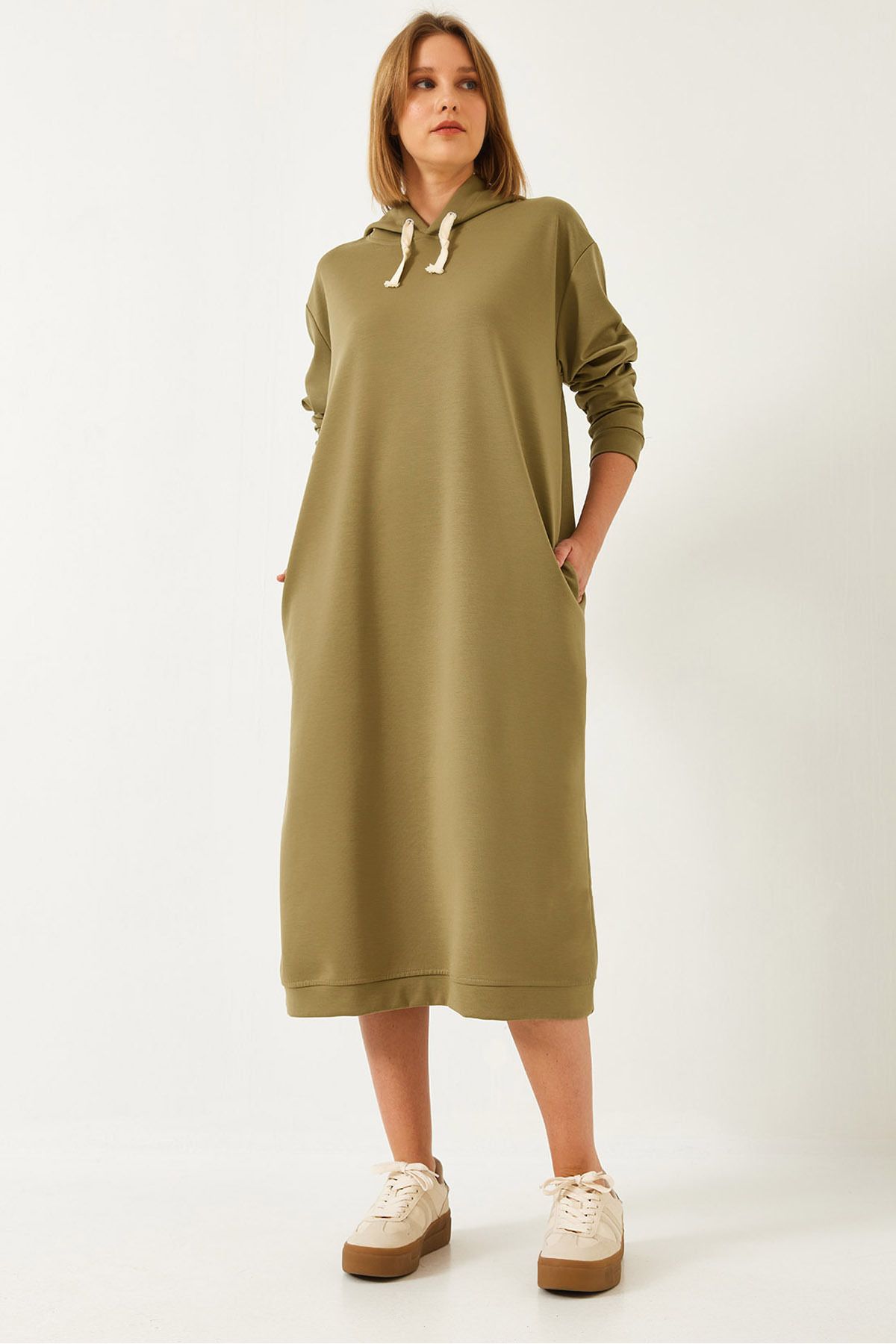 Bianco Lucci Damska Bluza Z Kapturem Basic Long Sweat Dress 8074 Kobieta - M